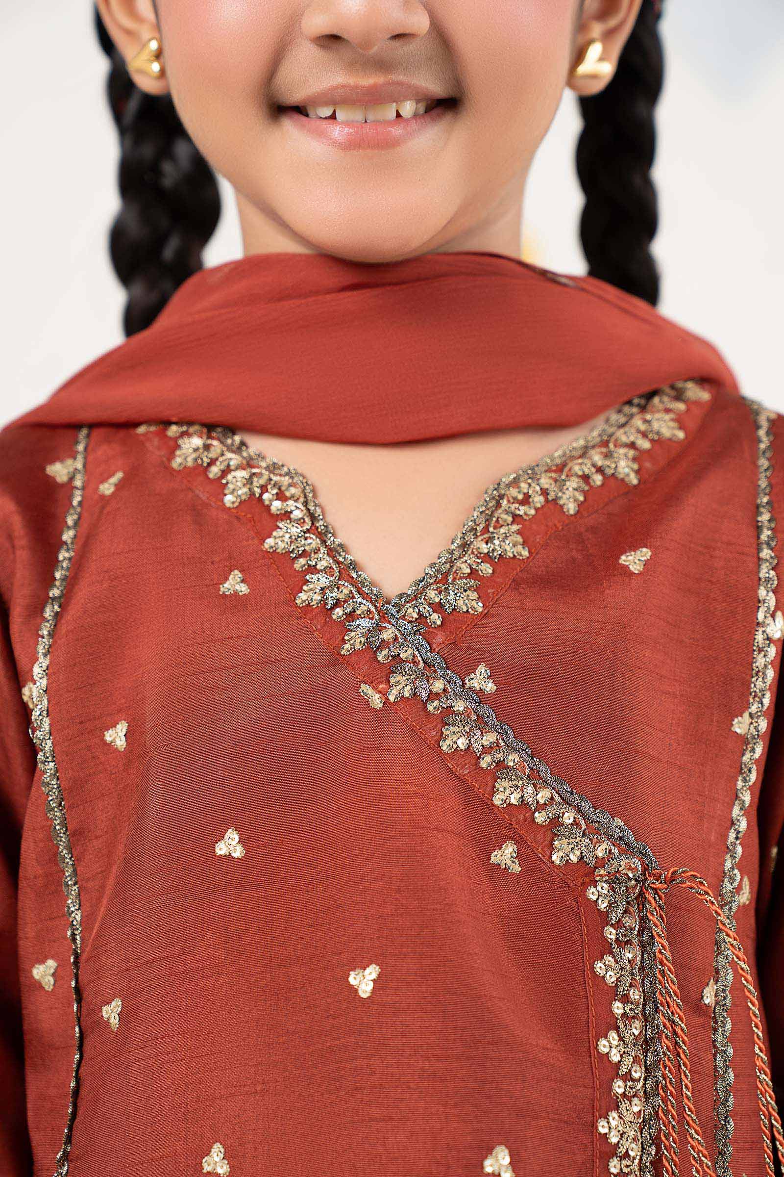 3 Piece Embroidered Raw Silk Suit