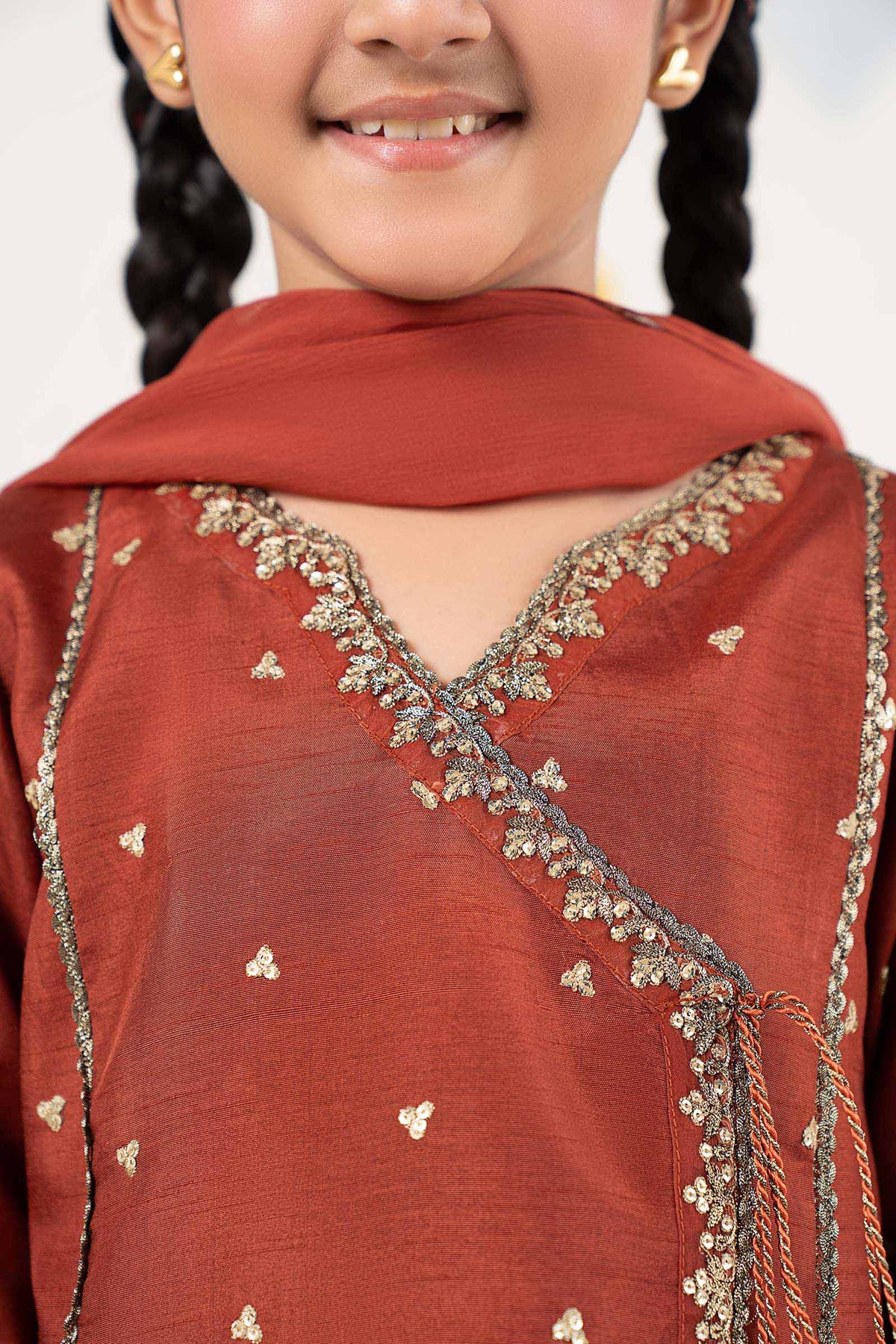 3 Piece Embroidered Raw Silk Suit