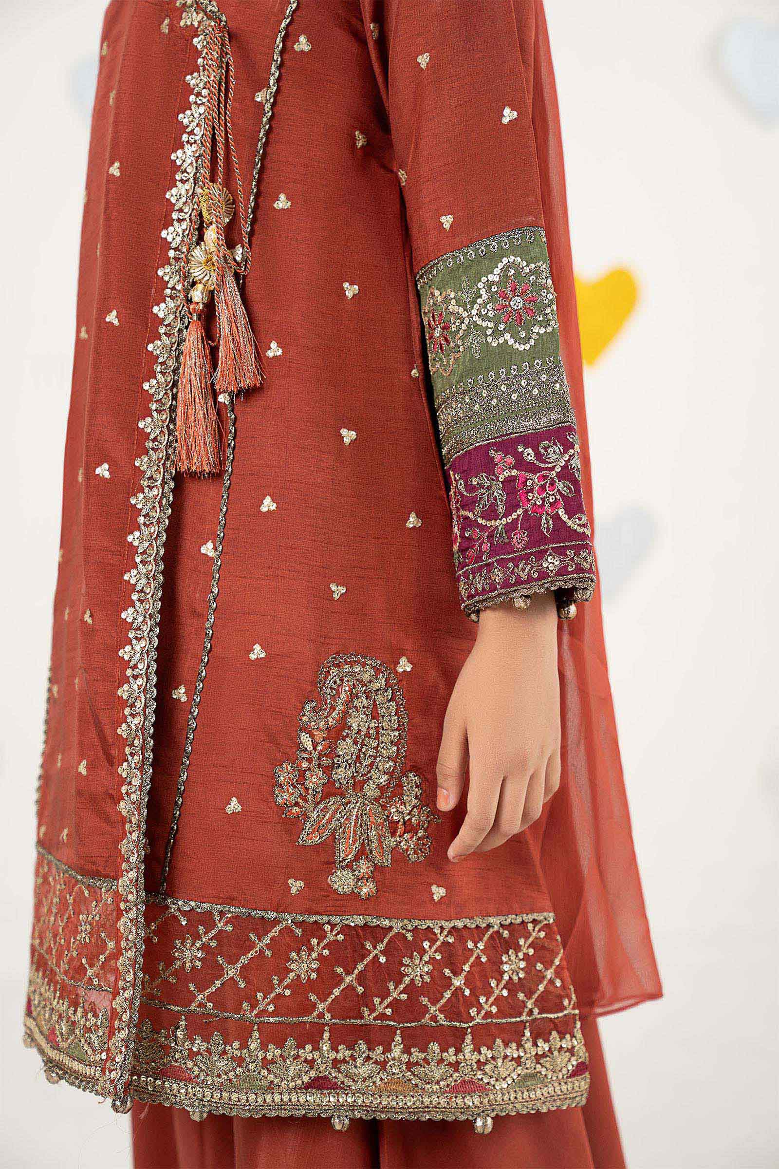 3 Piece Embroidered Raw Silk Suit