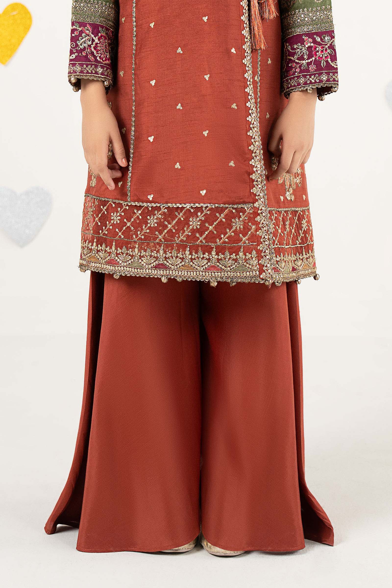 3 Piece Embroidered Raw Silk Suit