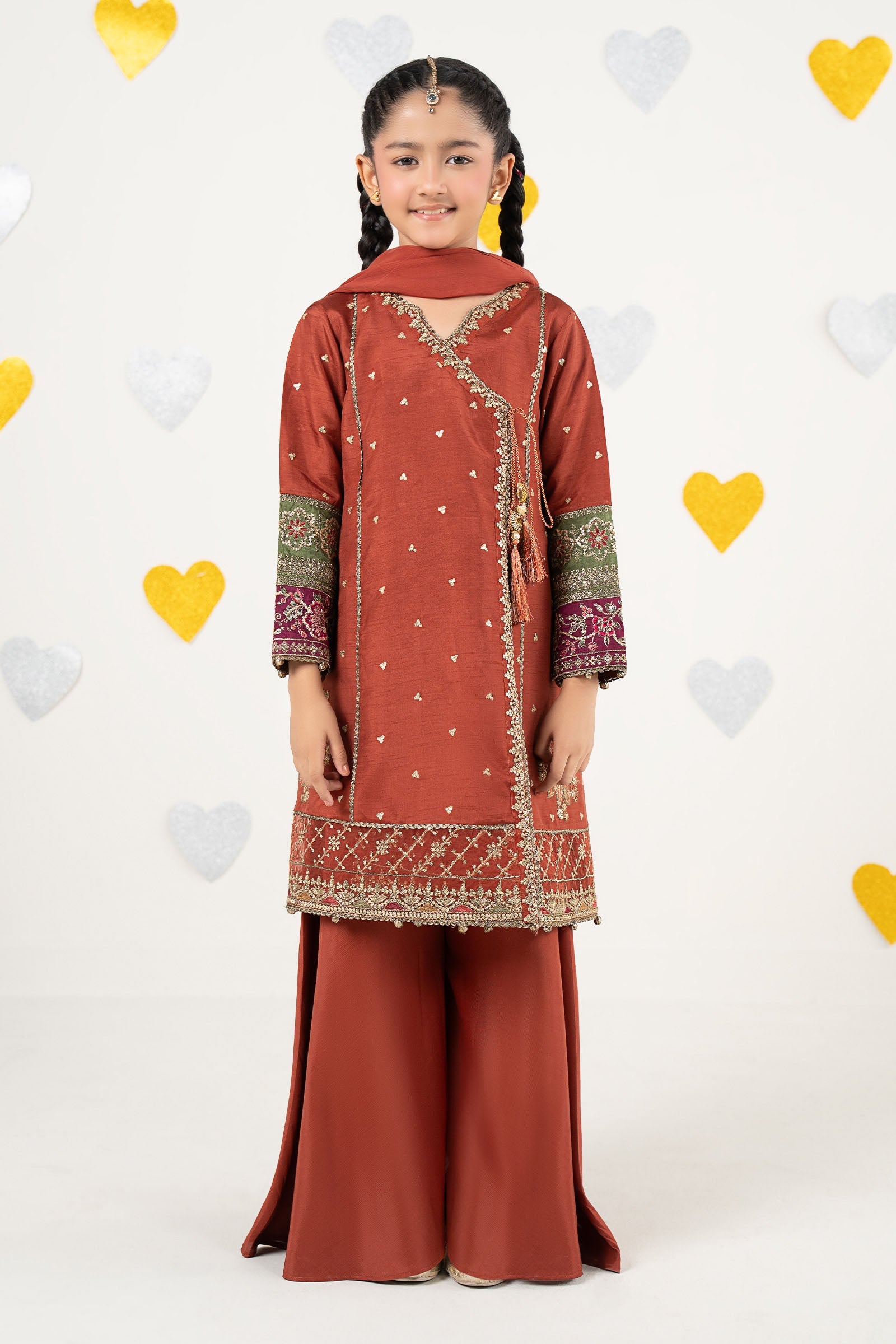3 Piece Embroidered Raw Silk Suit