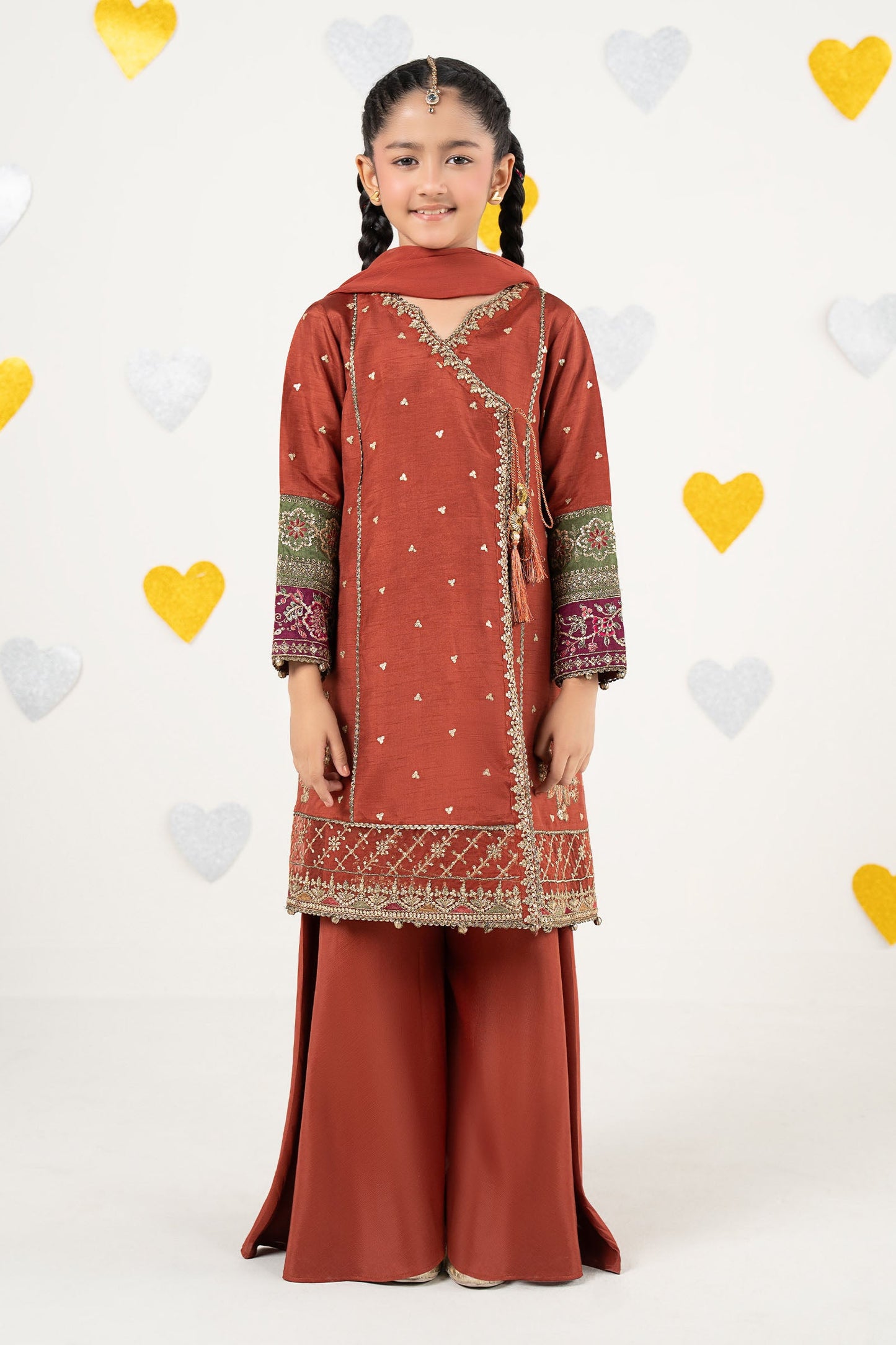 3 Piece Embroidered Raw Silk Suit
