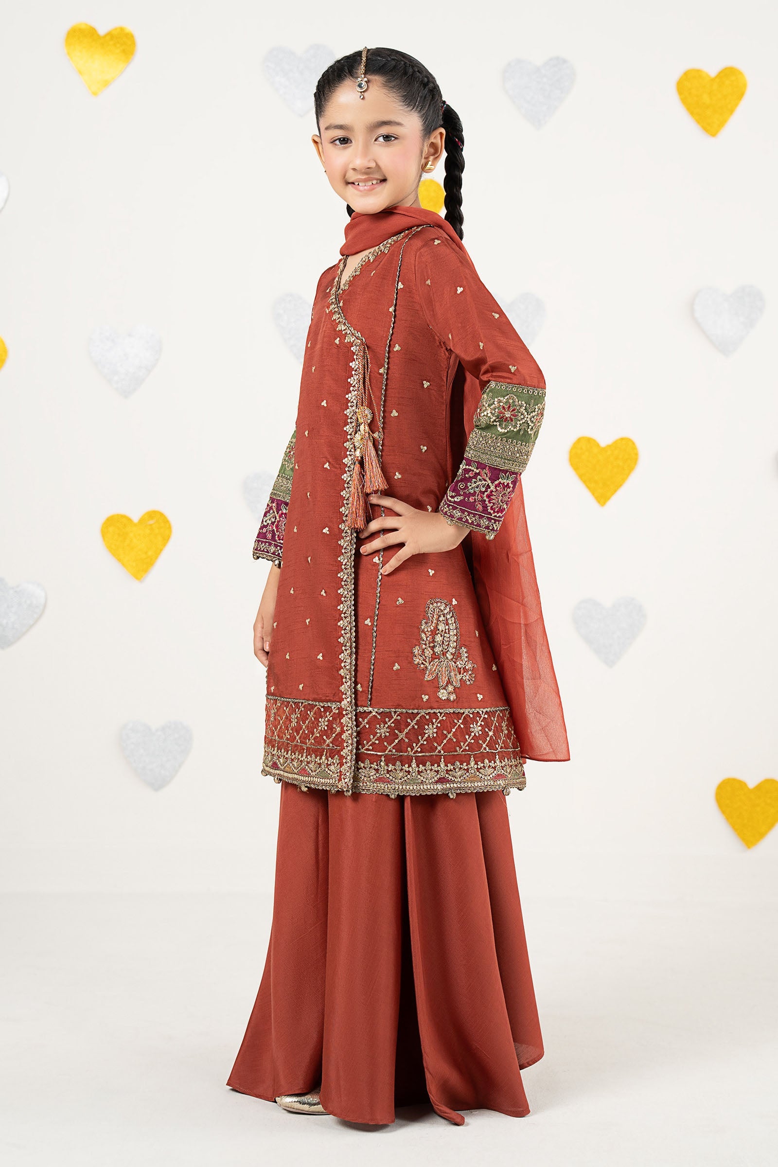3 Piece Embroidered Raw Silk Suit