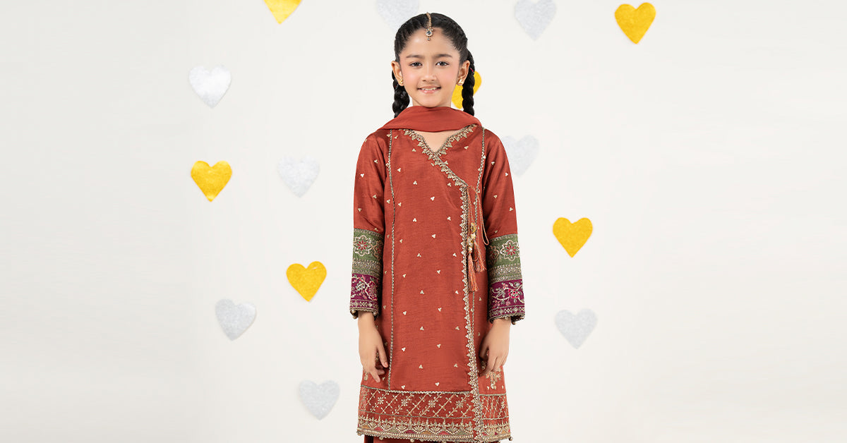 3 Piece Embroidered Raw Silk Suit