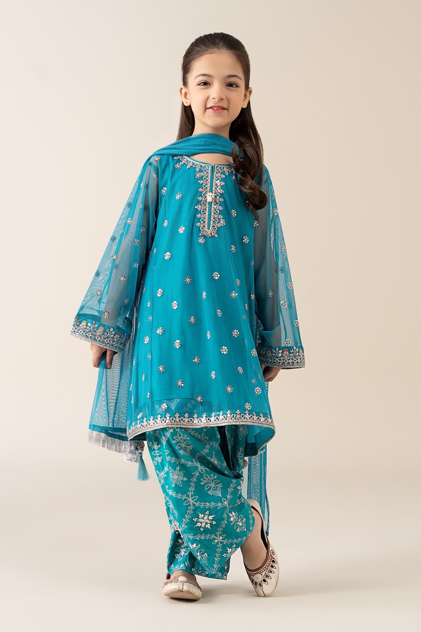3 Piece Embroidered Poly Net Suit
