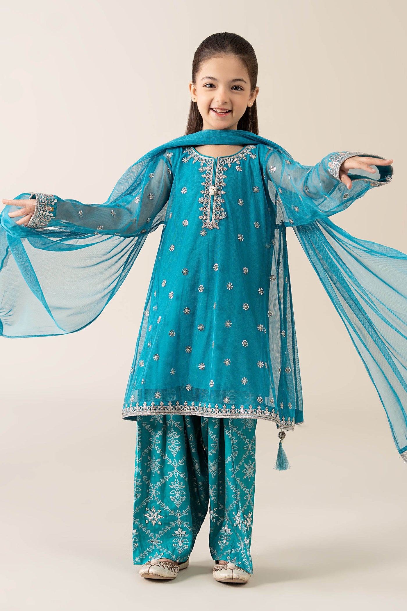 3 Piece Embroidered Poly Net Suit