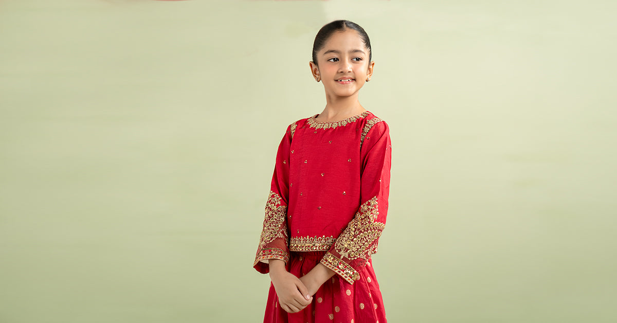3 Piece Embroidered Raw Silk Suit
