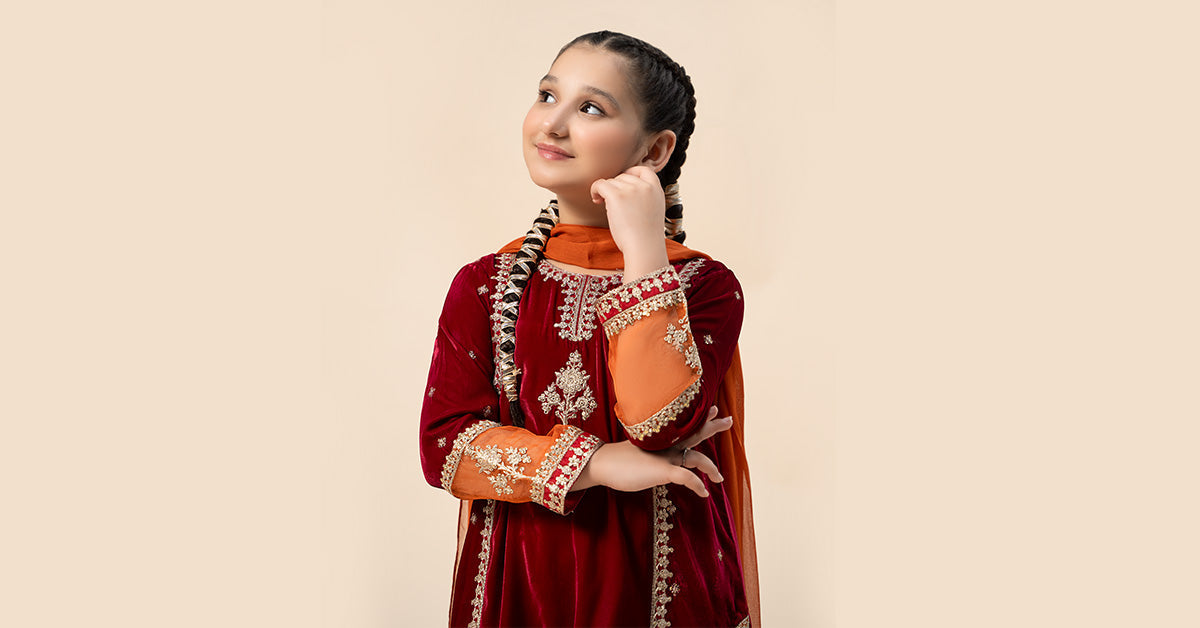3 Piece Embroidered Velvet Suit