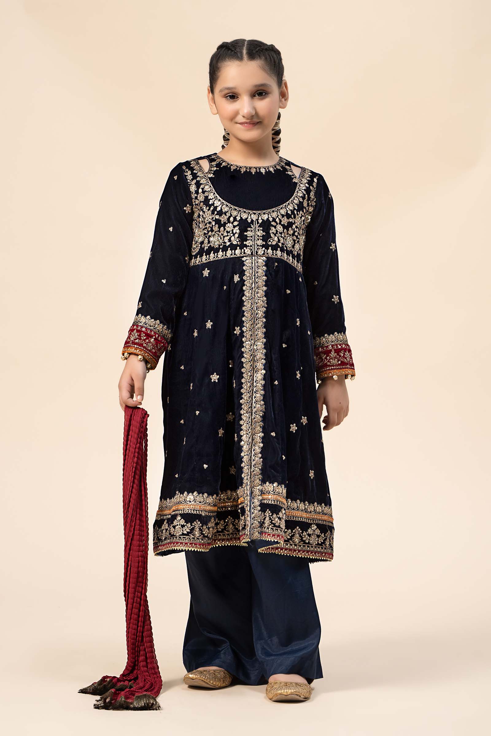3 Piece Embroidered Velvet Suit