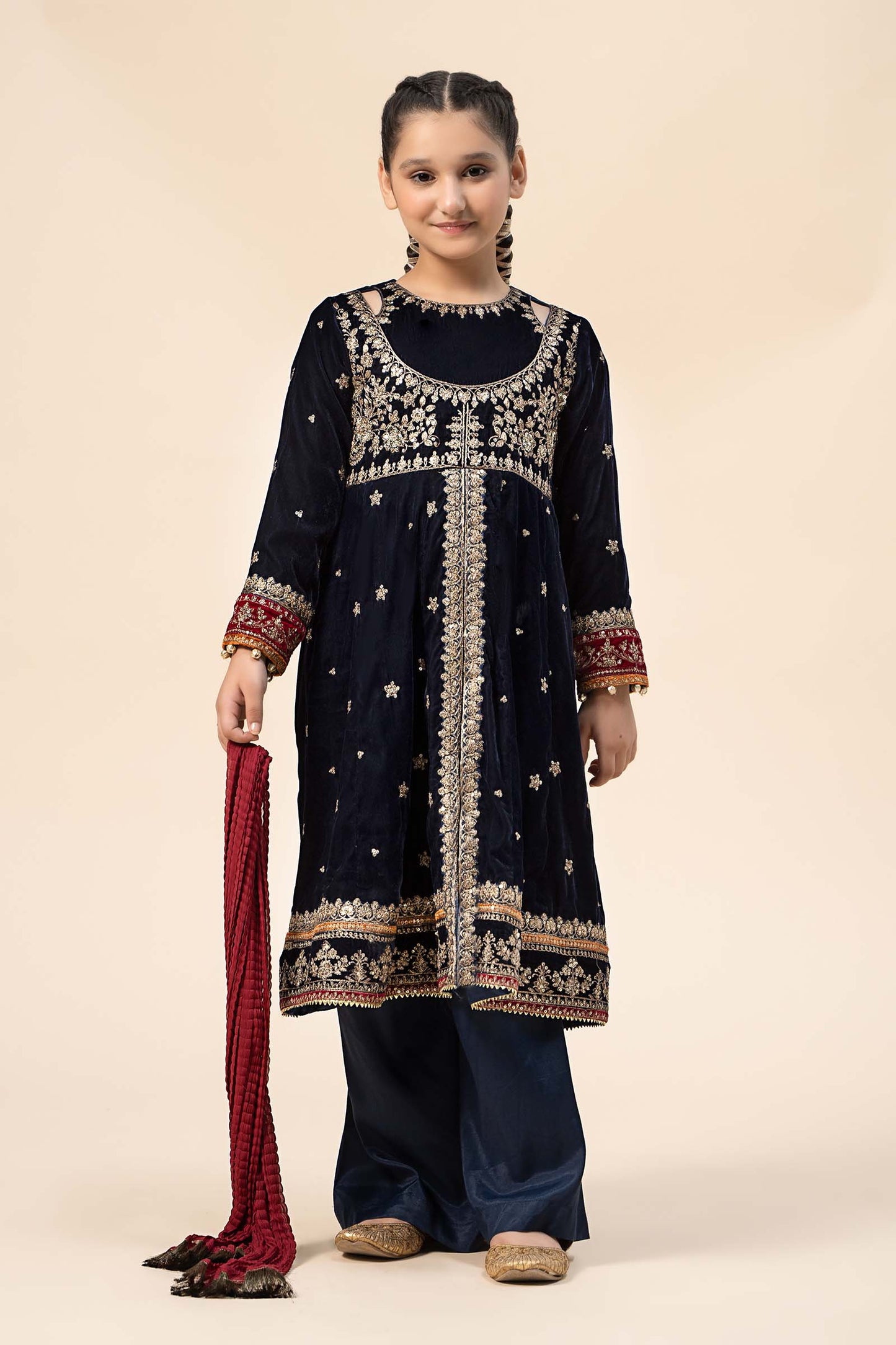 3 Piece Embroidered Velvet Suit