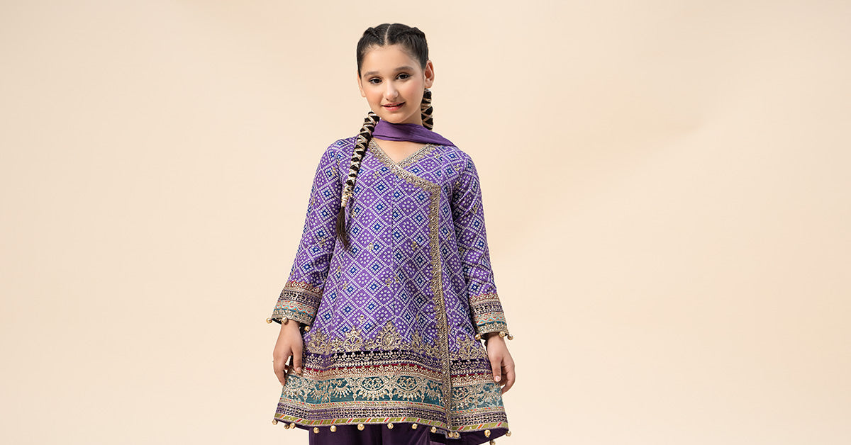 3 Piece Embroidered Raw Silk Suit