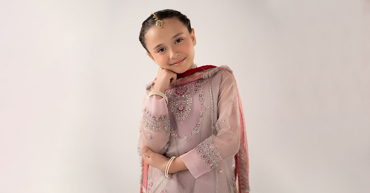 3 Piece Embroidered Zari Net Suit