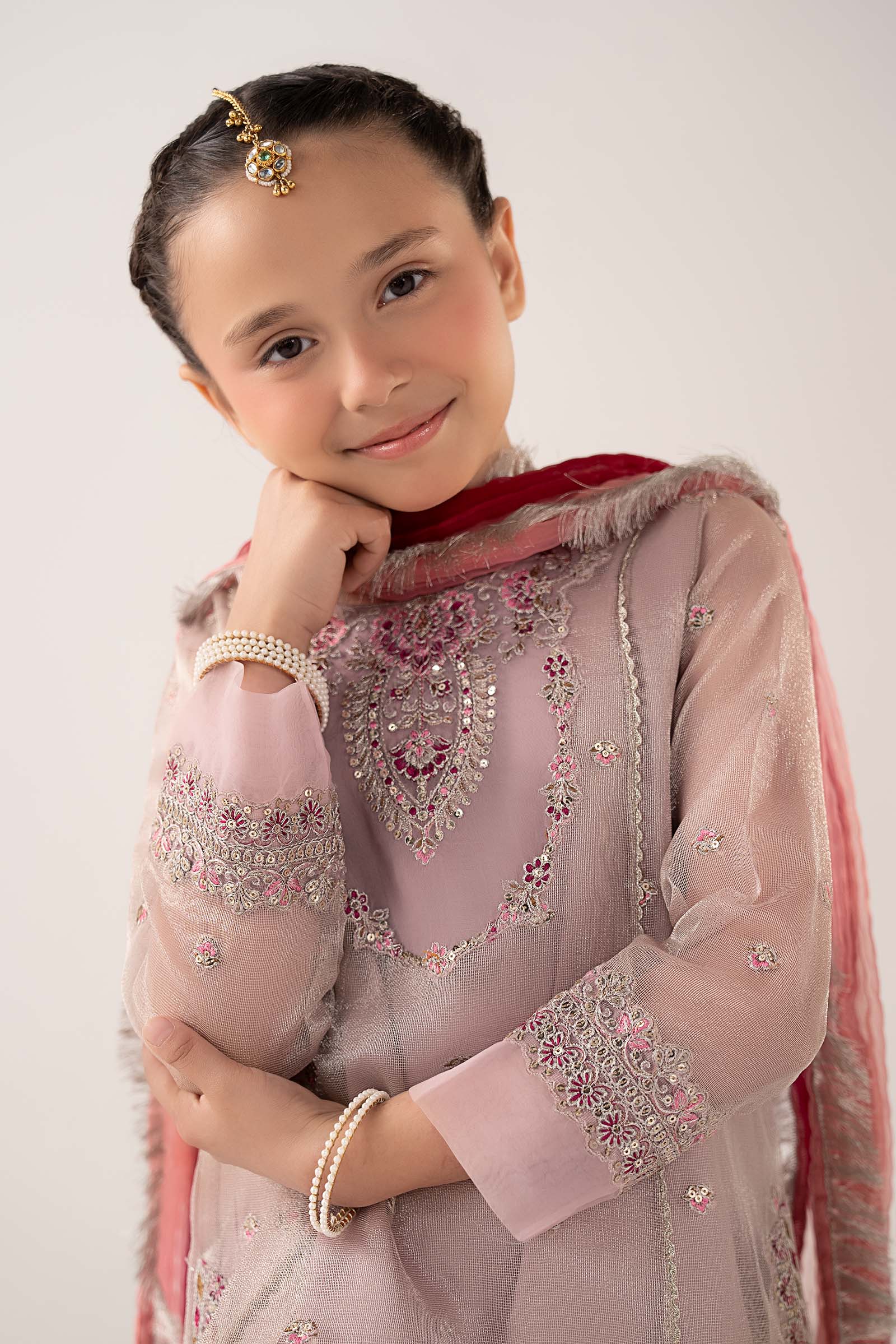 3 Piece Embroidered Zari Net Suit