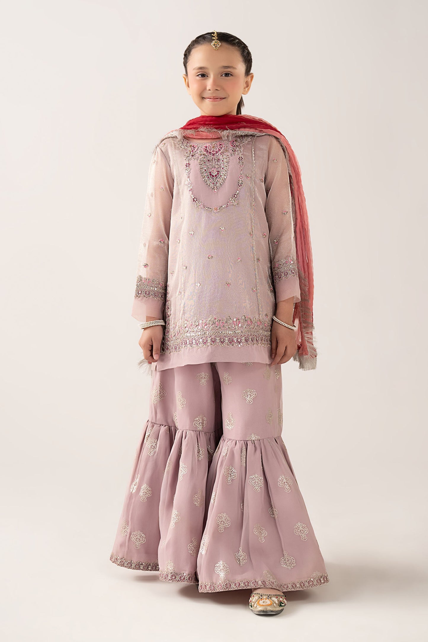 3 Piece Embroidered Zari Net Suit