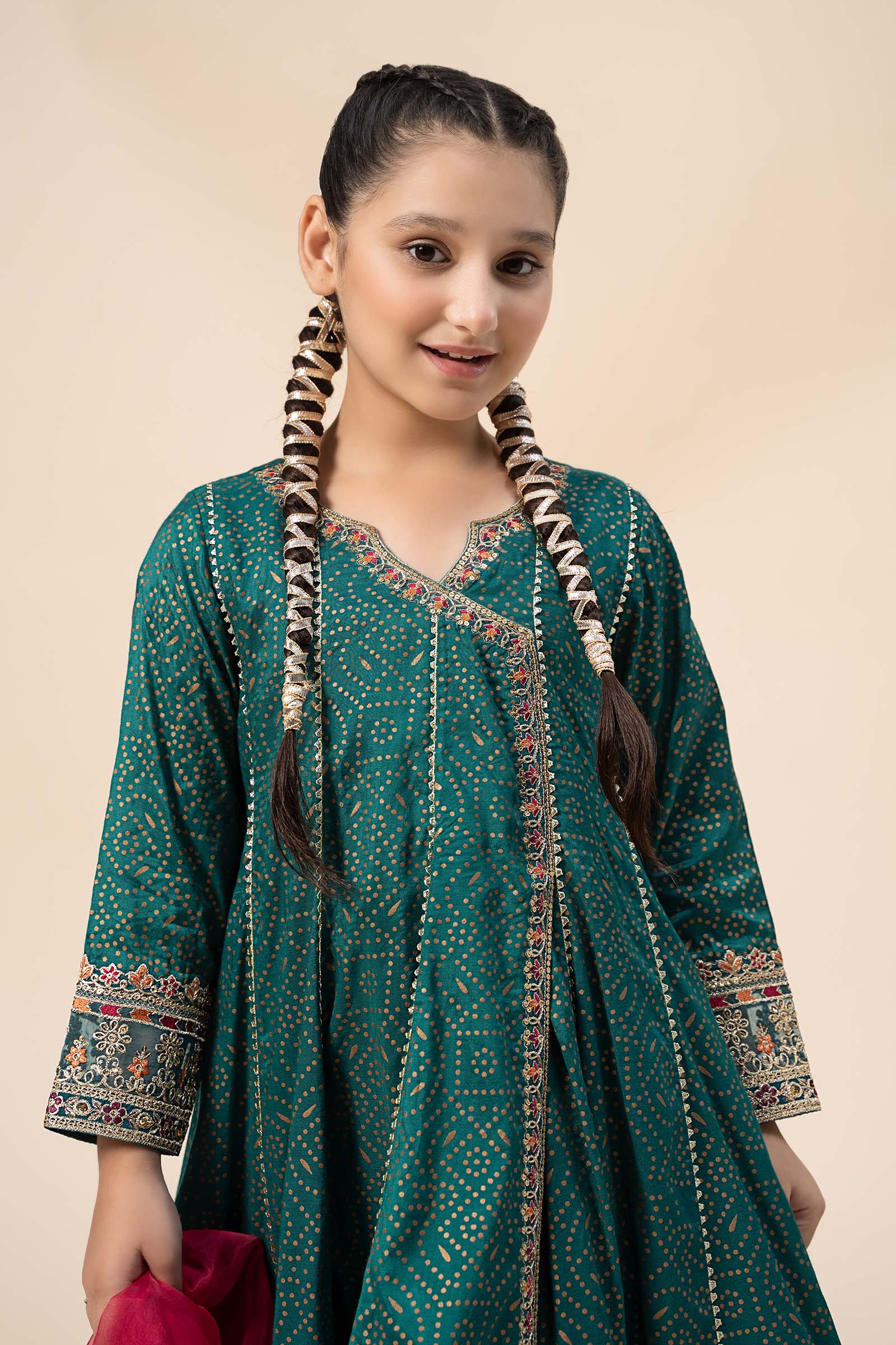 3 Piece Embroidered Raw Silk Suit