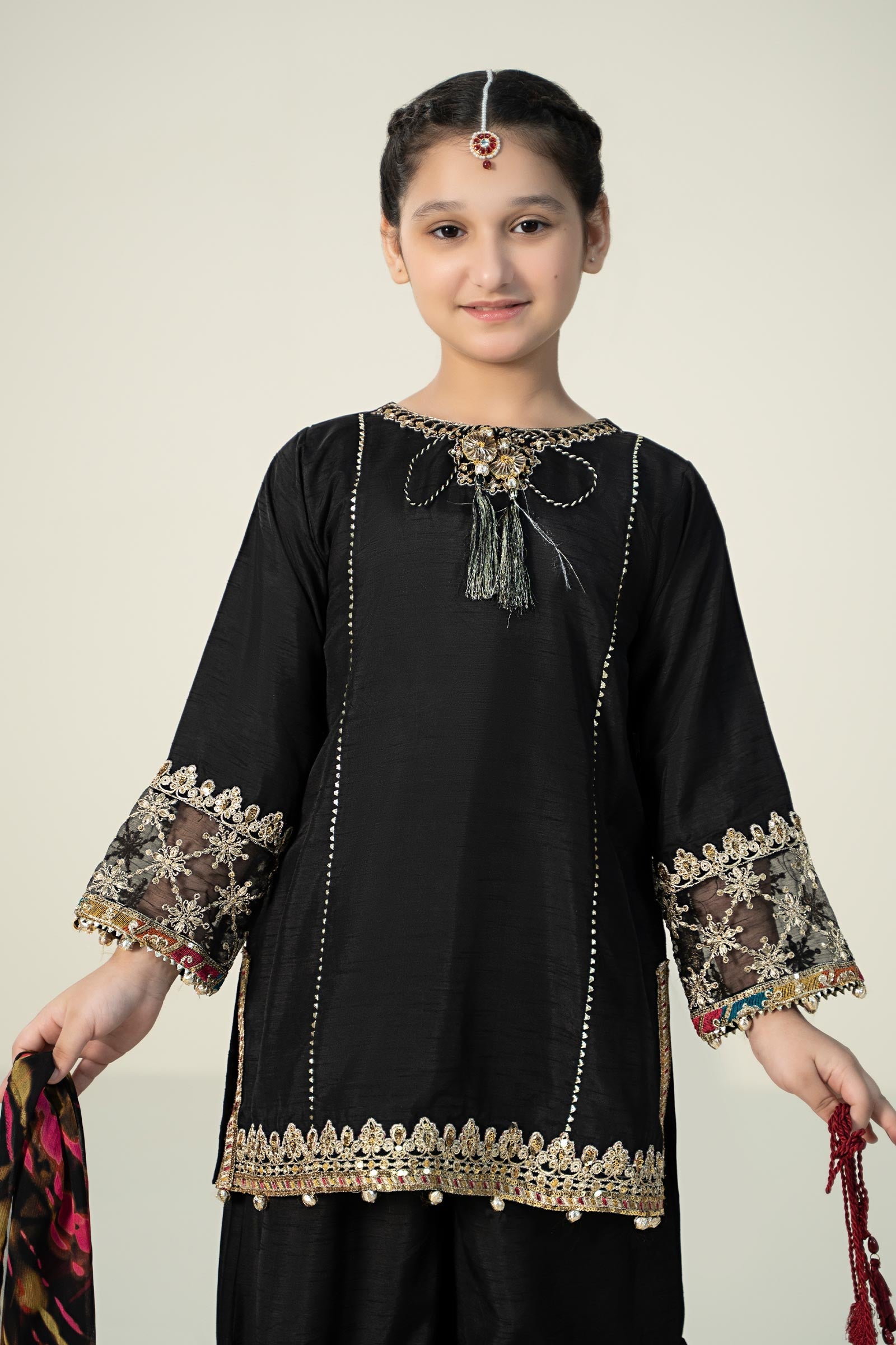 3 Piece Embroidered Raw Silk Suit