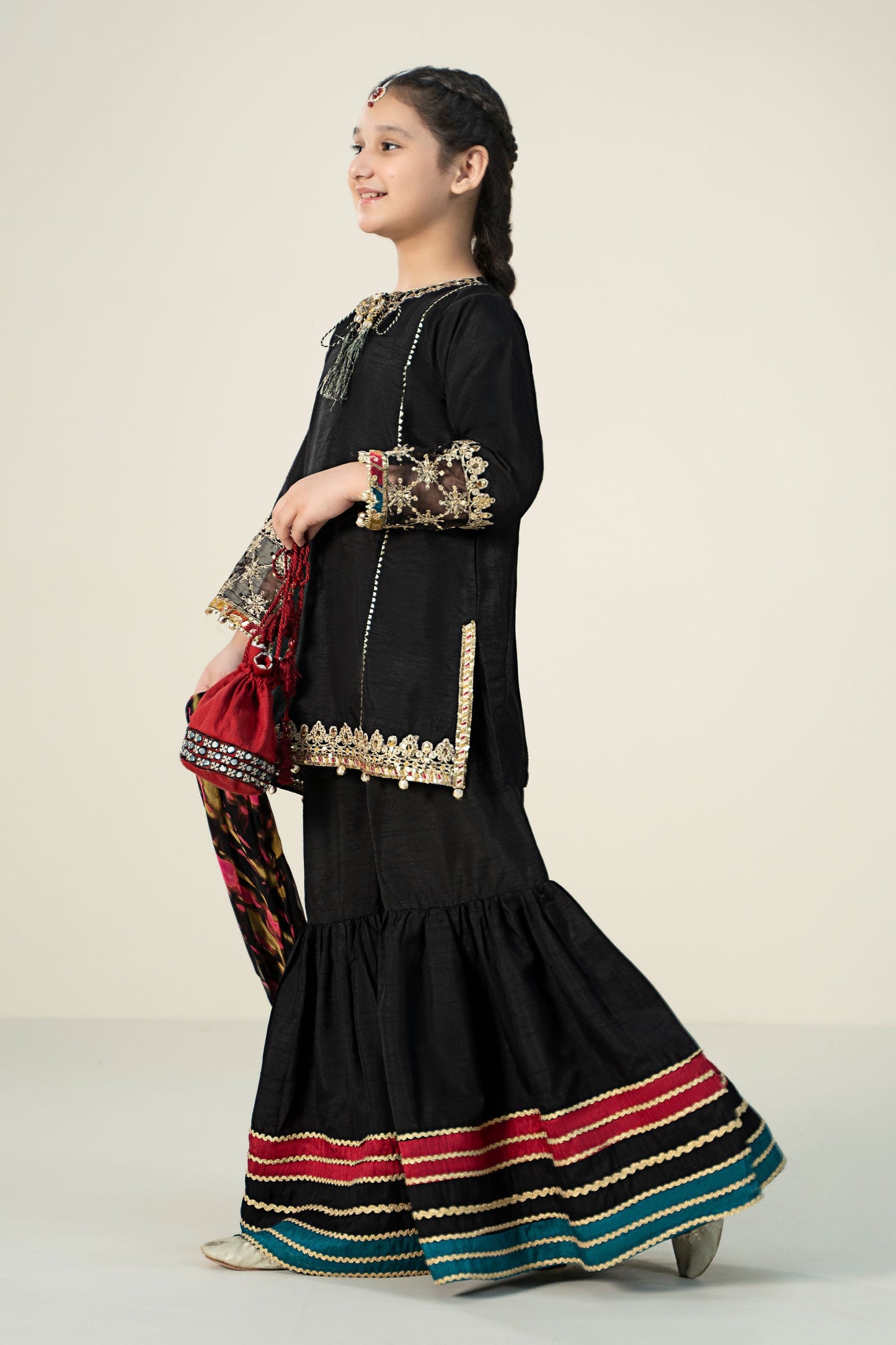 3 Piece Embroidered Raw Silk Suit