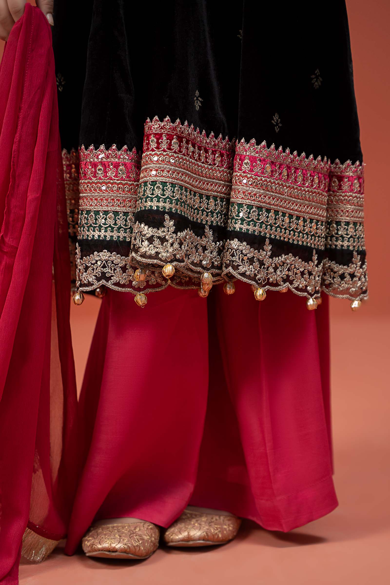 3 Piece Embroidered Velvet Suit