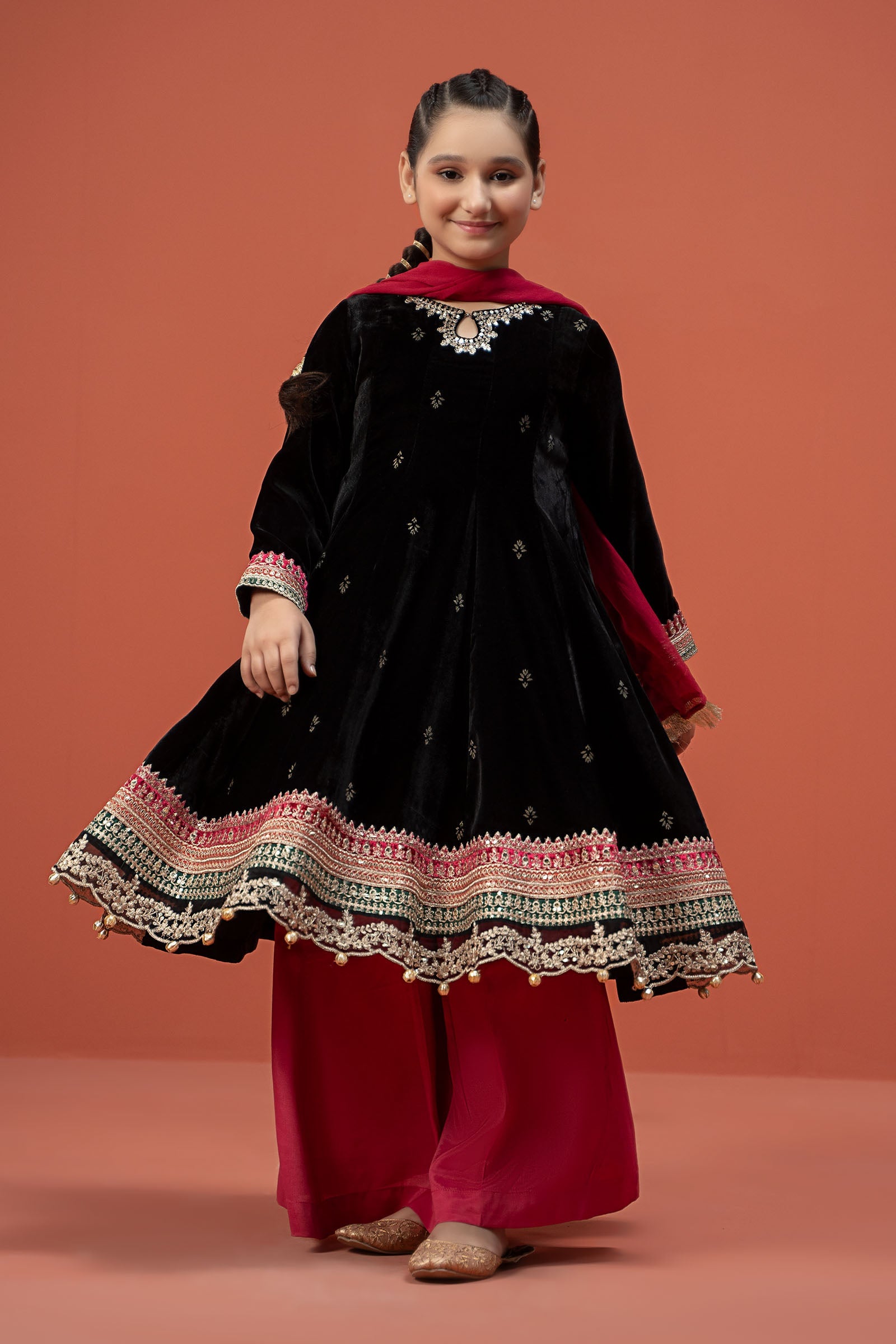 3 Piece Embroidered Velvet Suit