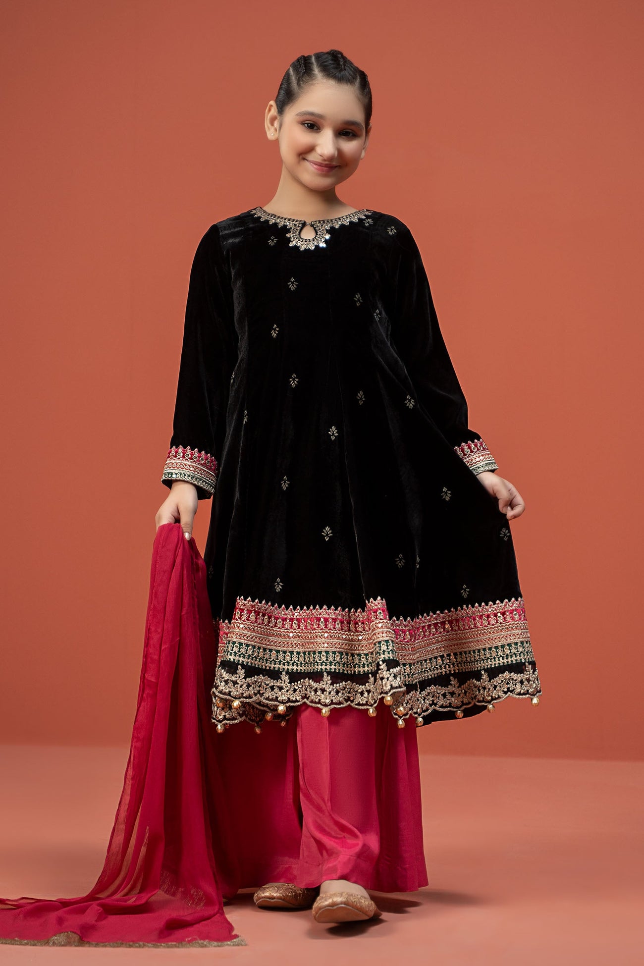 3 Piece Embroidered Velvet Suit