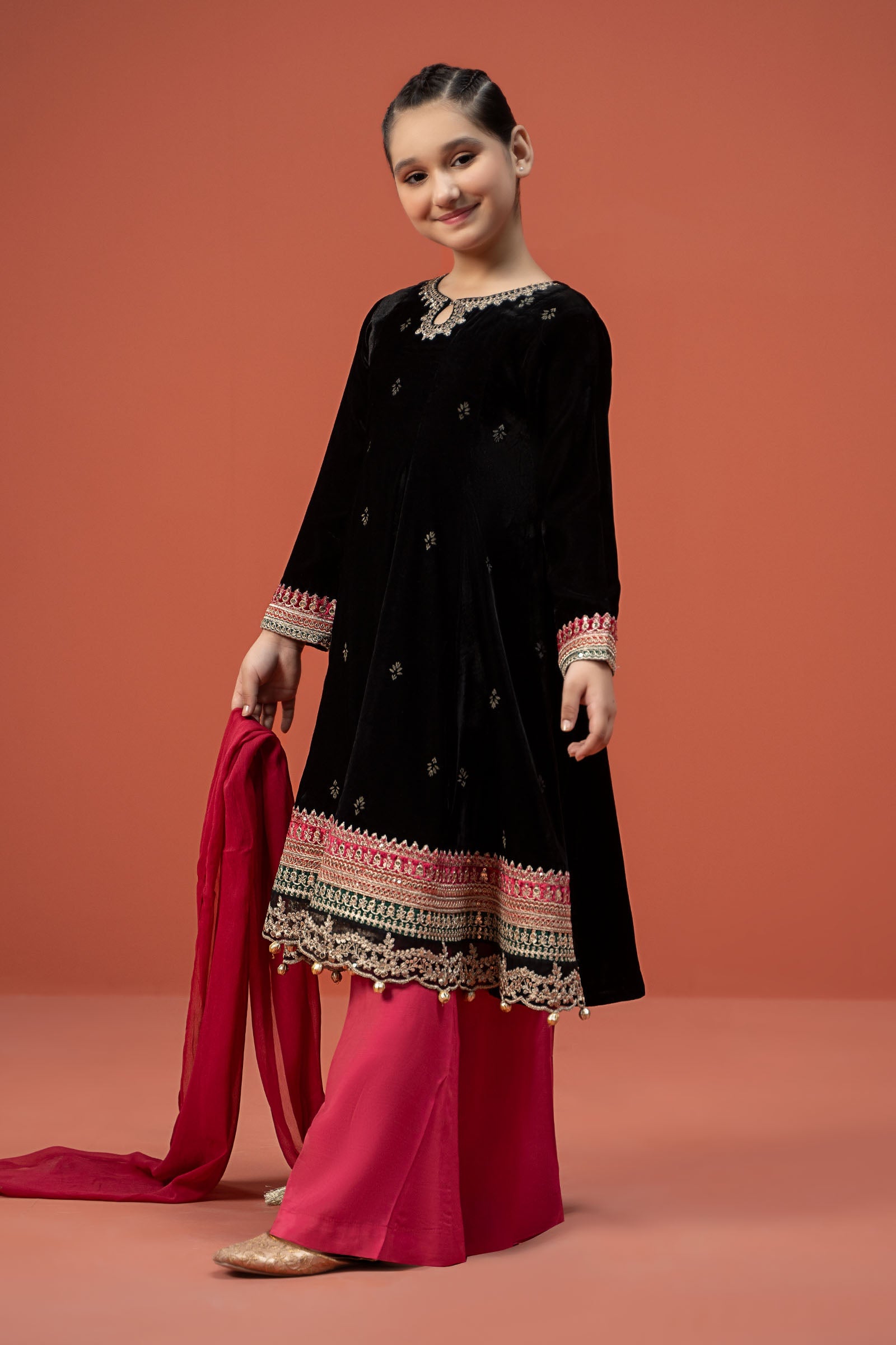 3 Piece Embroidered Velvet Suit