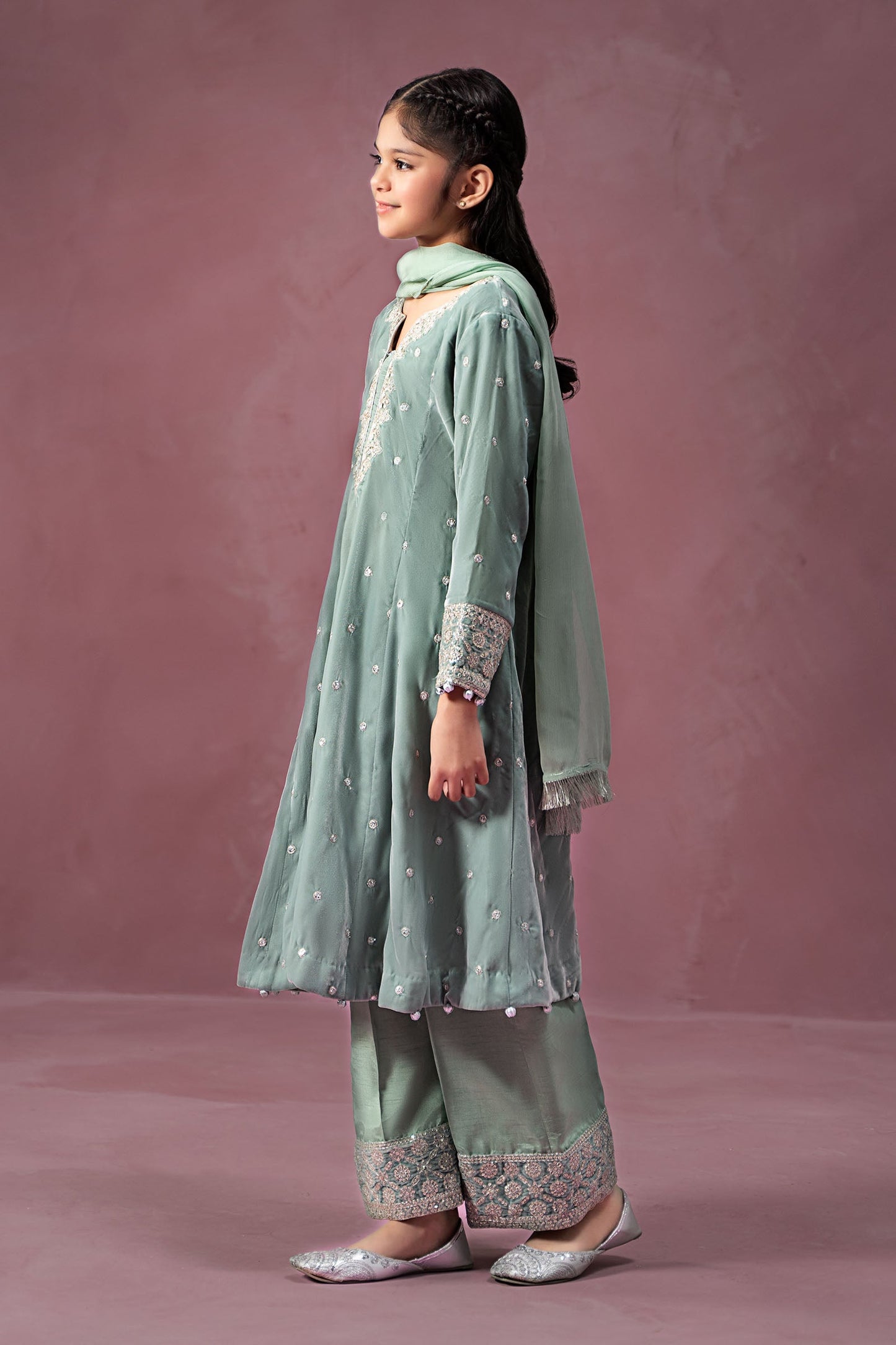 3 Piece Embroidered Velvet Suit