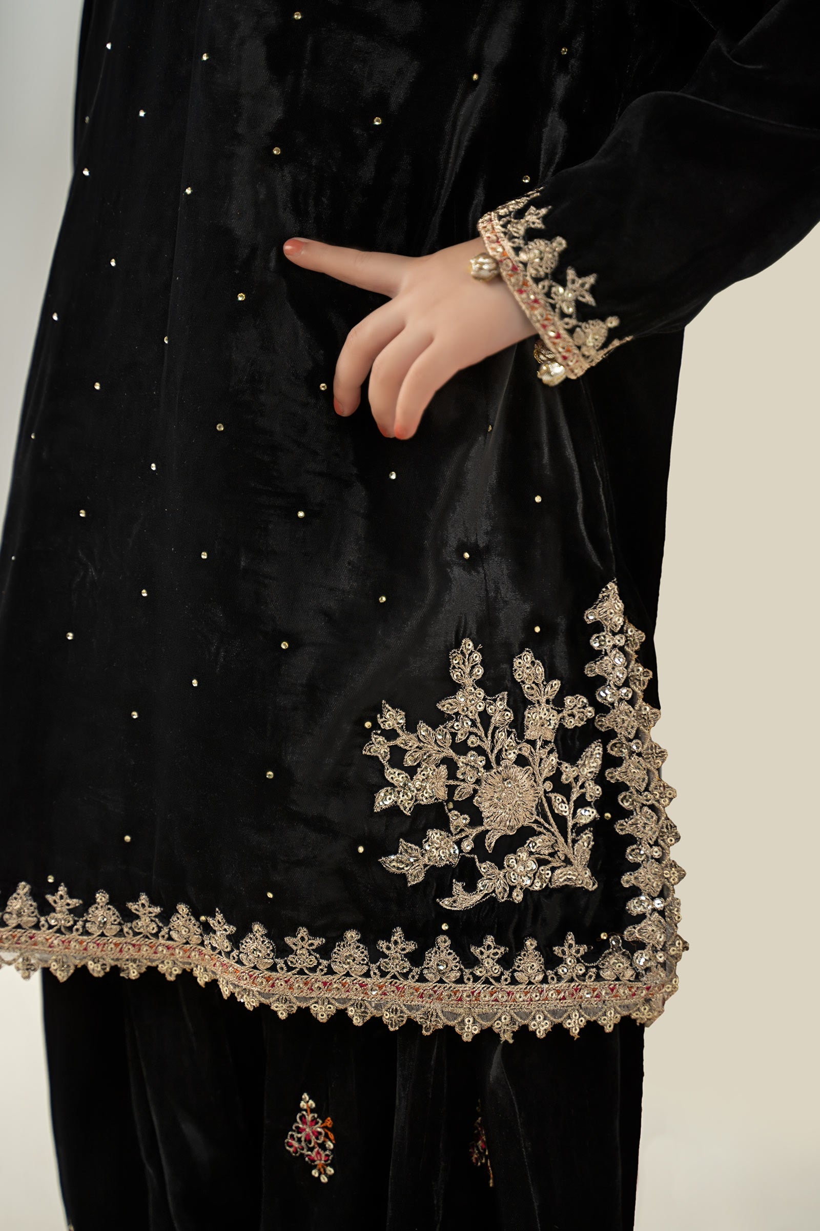3 Piece Embroidered Velvet Suit