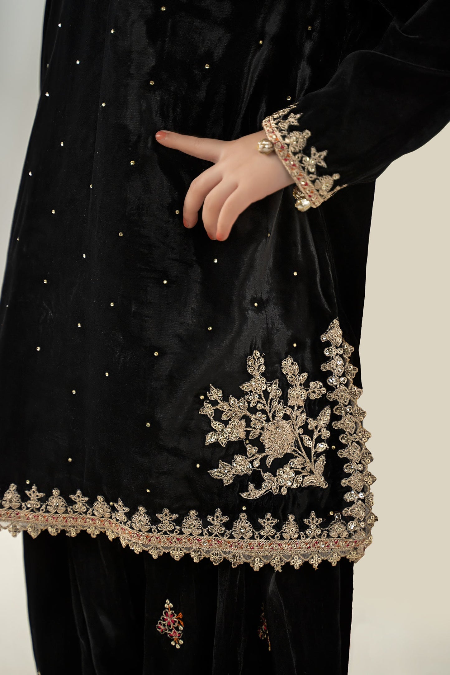 3 Piece Embroidered Velvet Suit