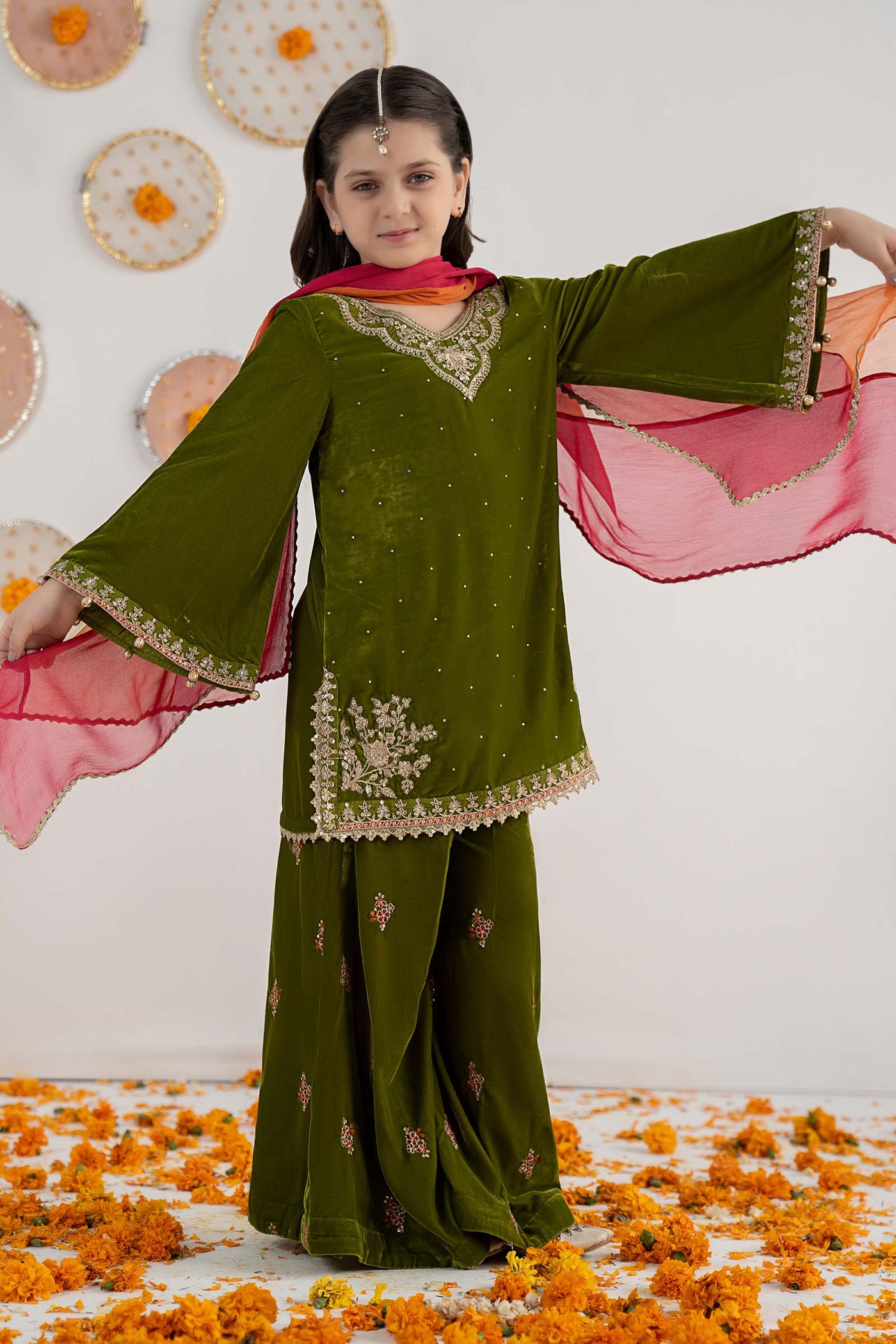 3 Piece Embroidered Velvet Suit