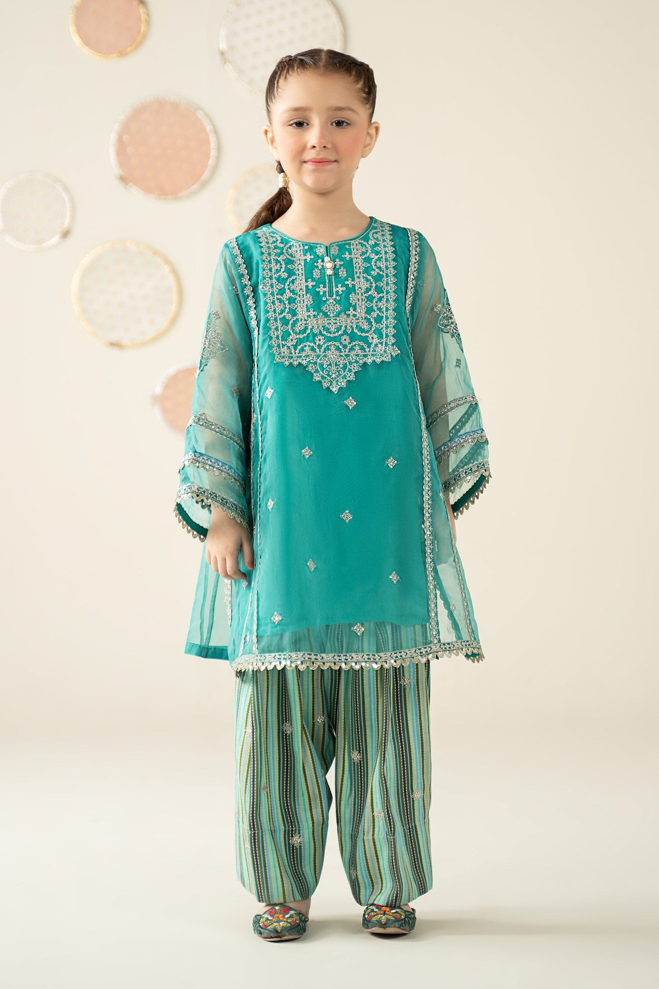 2 Piece Embroidered Organza Suit