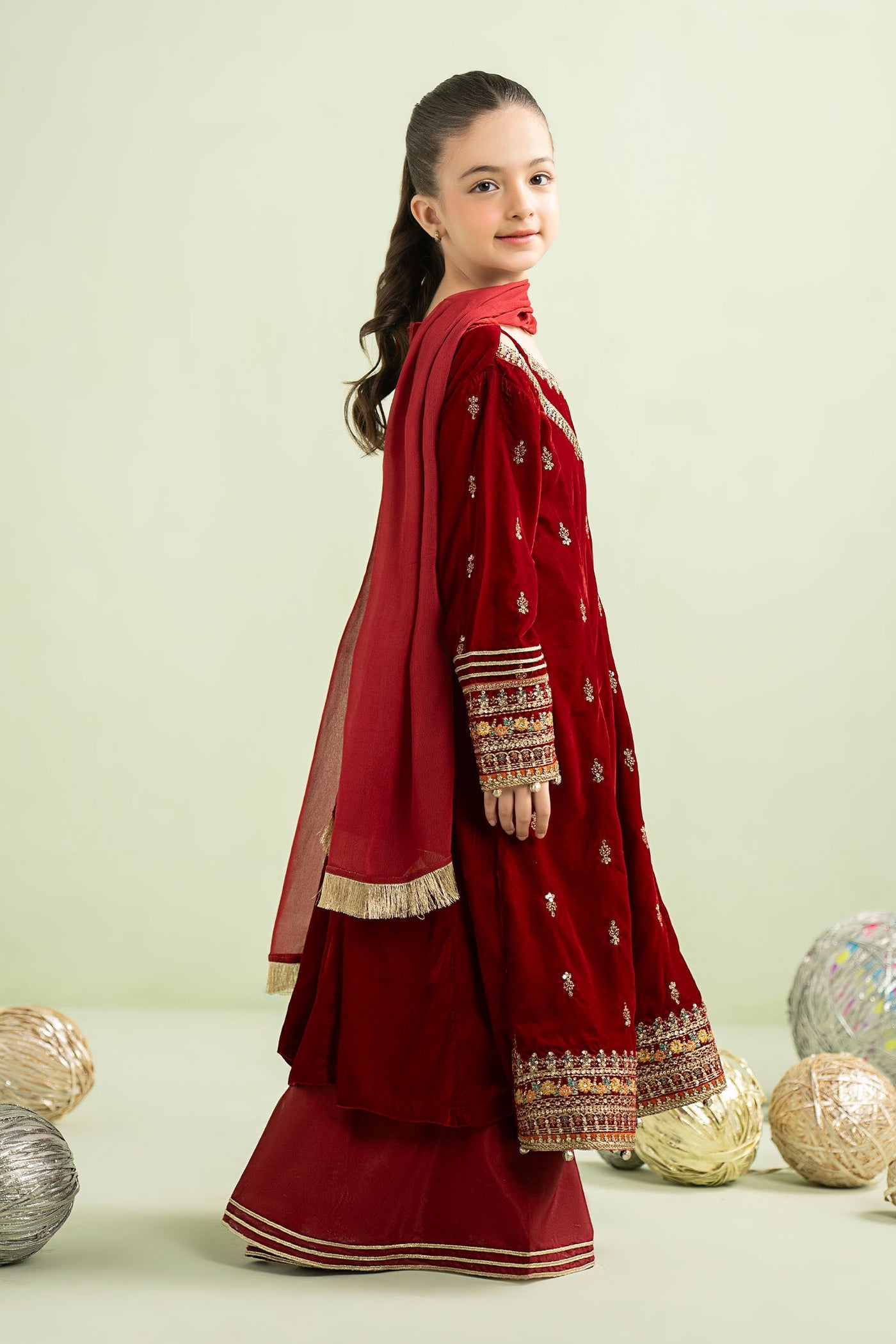 3 Piece Embroidered Velvet Suit