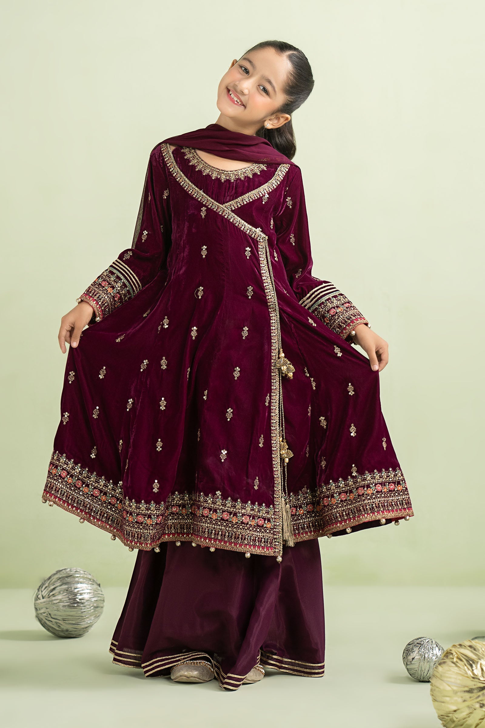 3 Piece Embroidered Velvet Suit