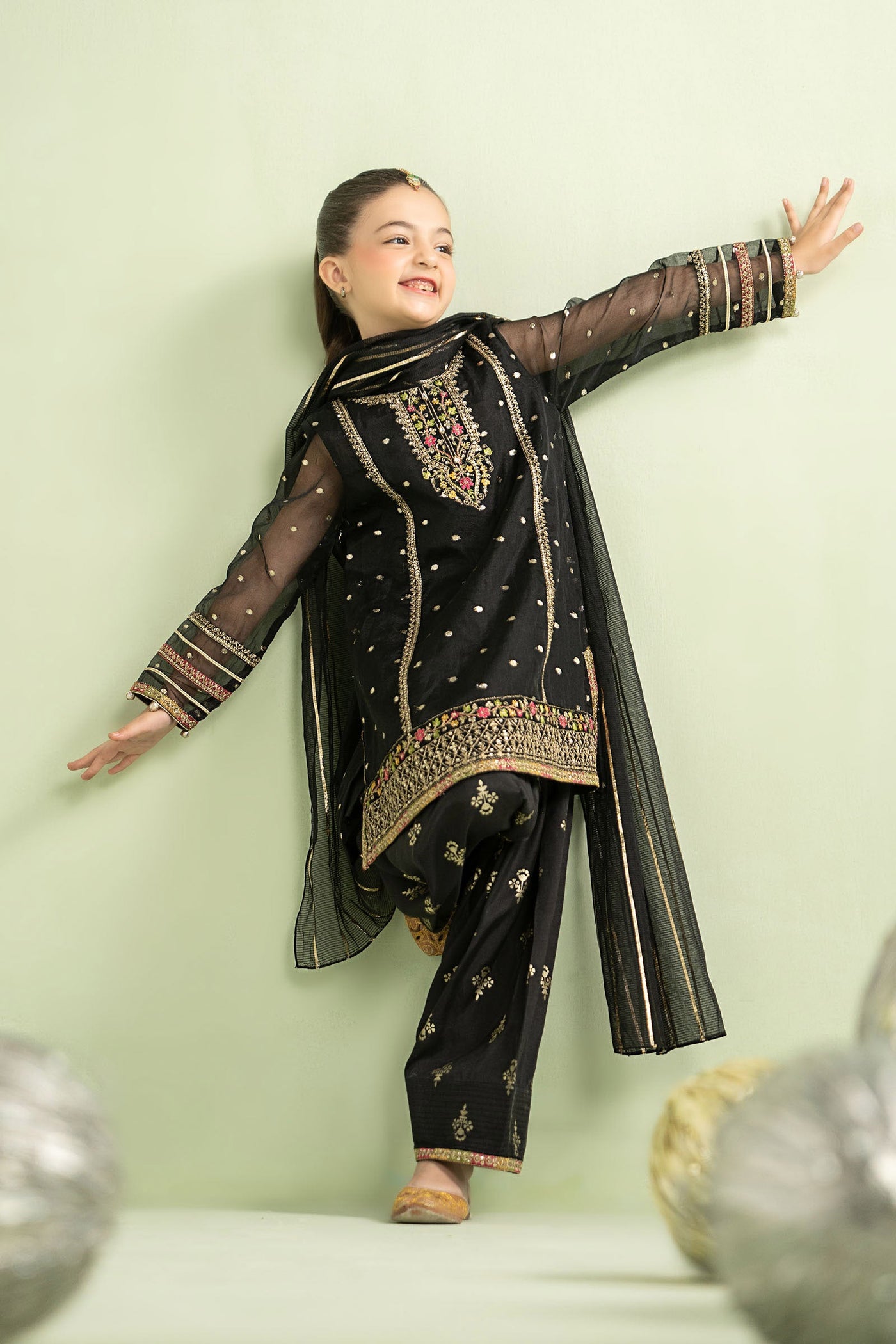 3 Piece Embroidered Lurex Organza Suit