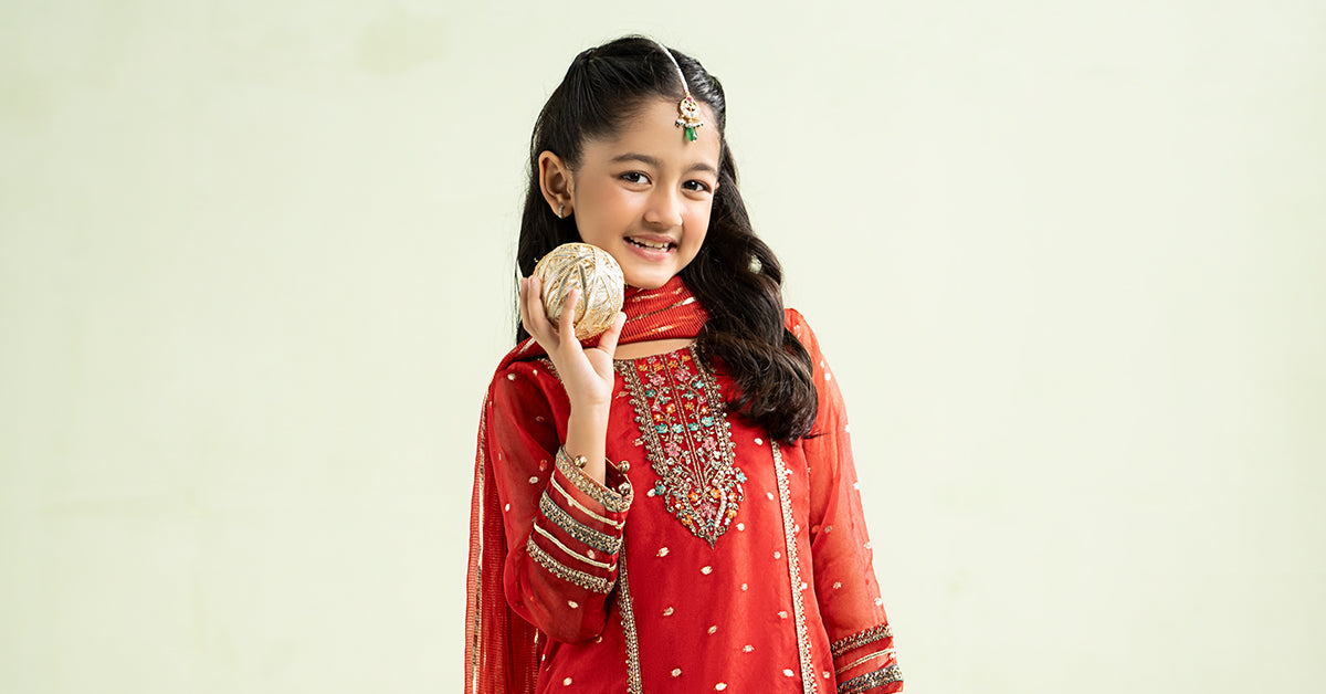 3 Piece Embroidered Lurex Organza Suit