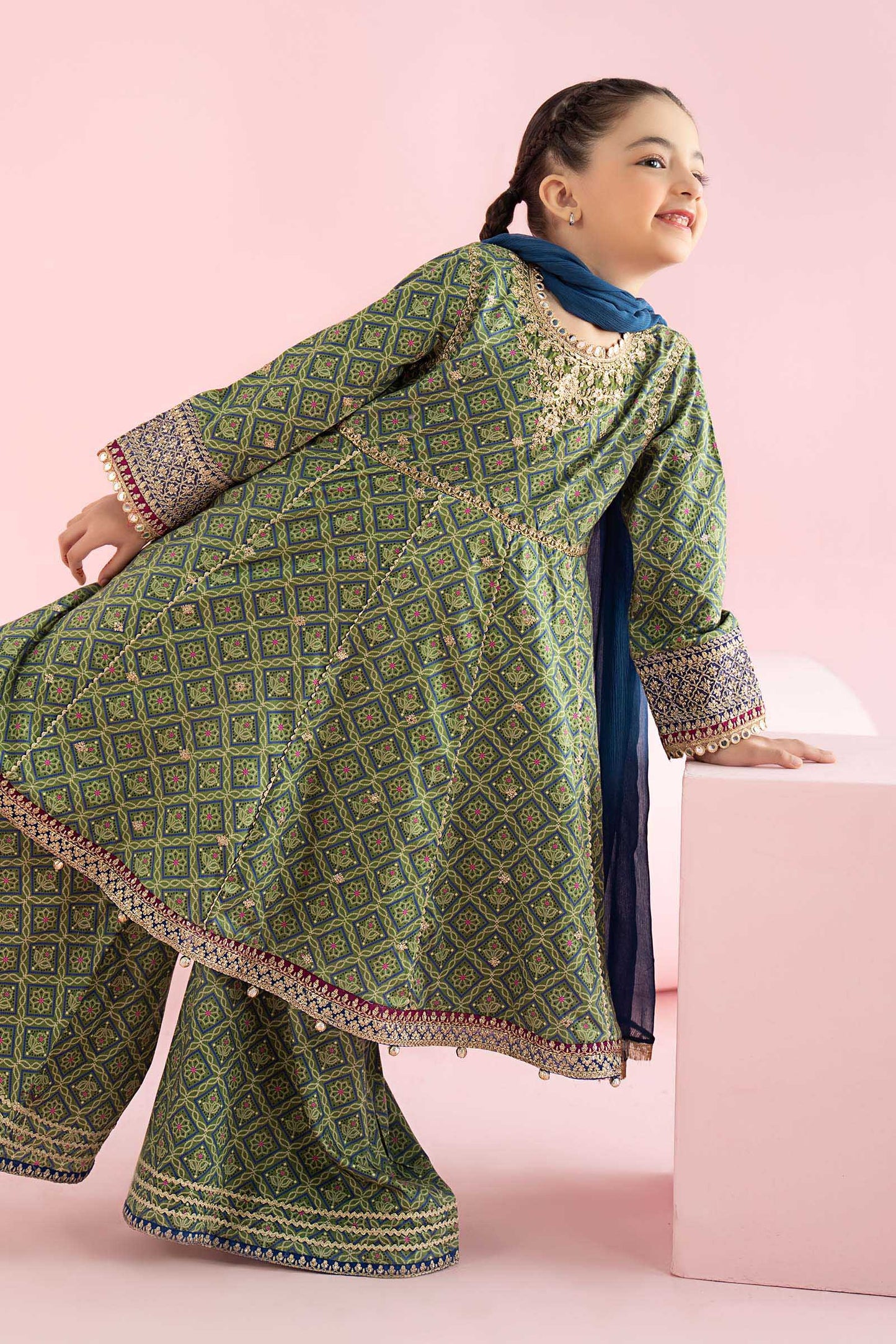 3 Piece Embroidered PK Raw Silk Suit