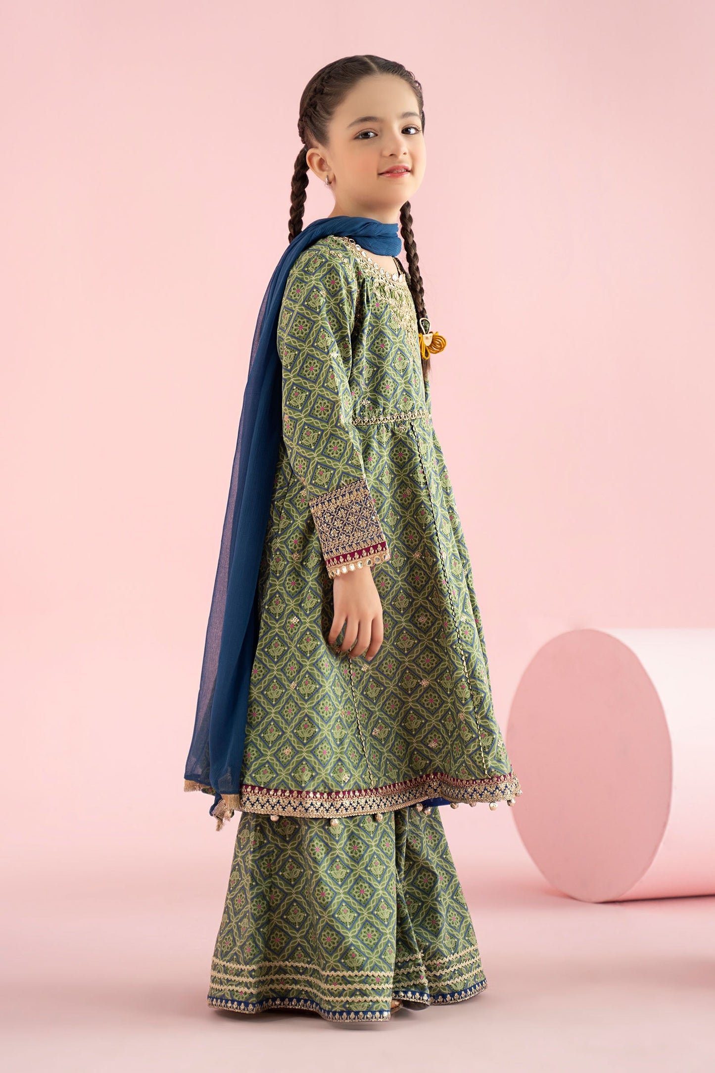3 Piece Embroidered PK Raw Silk Suit