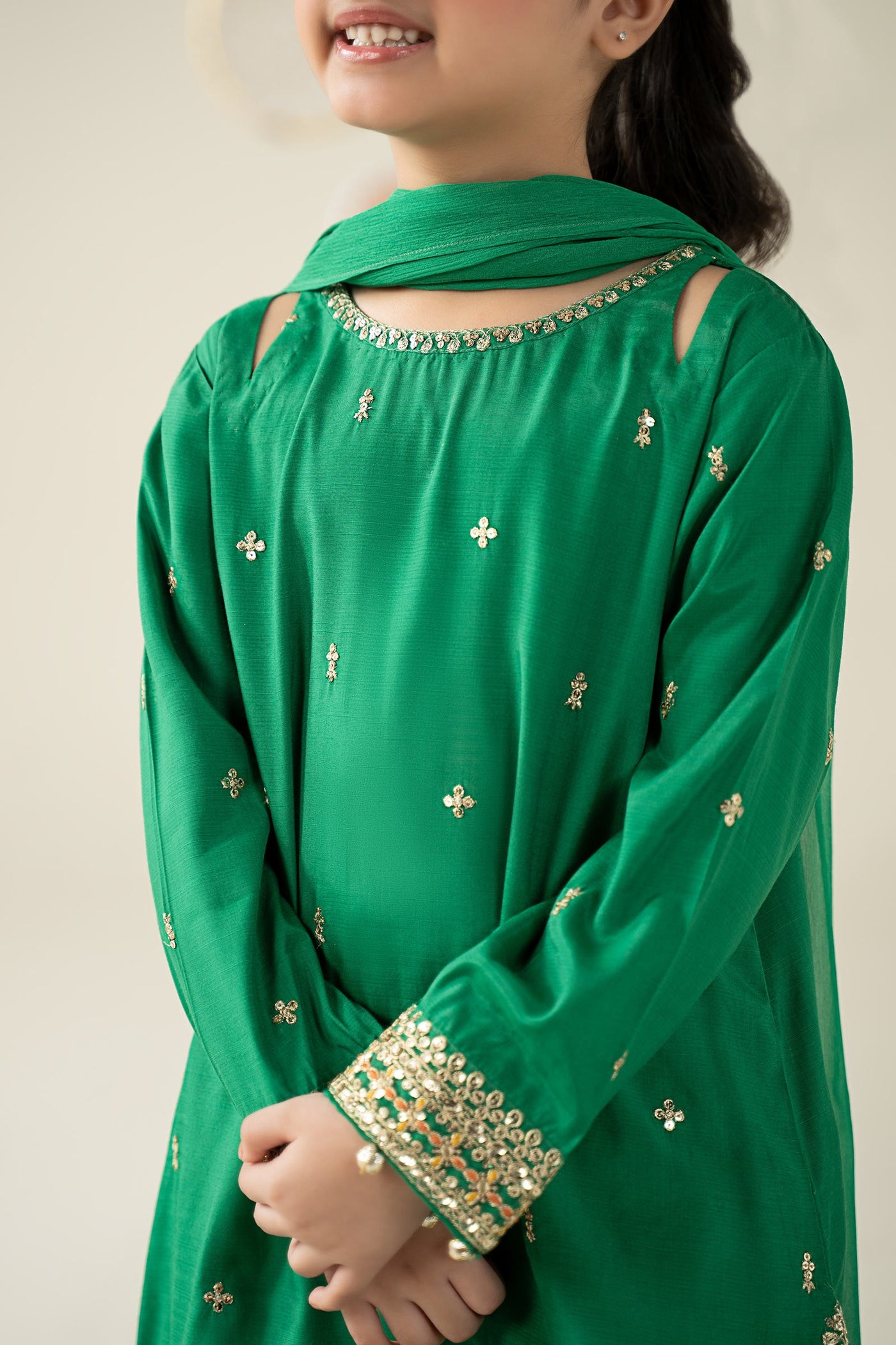 3 Piece Embroidered Raw Silk Suit