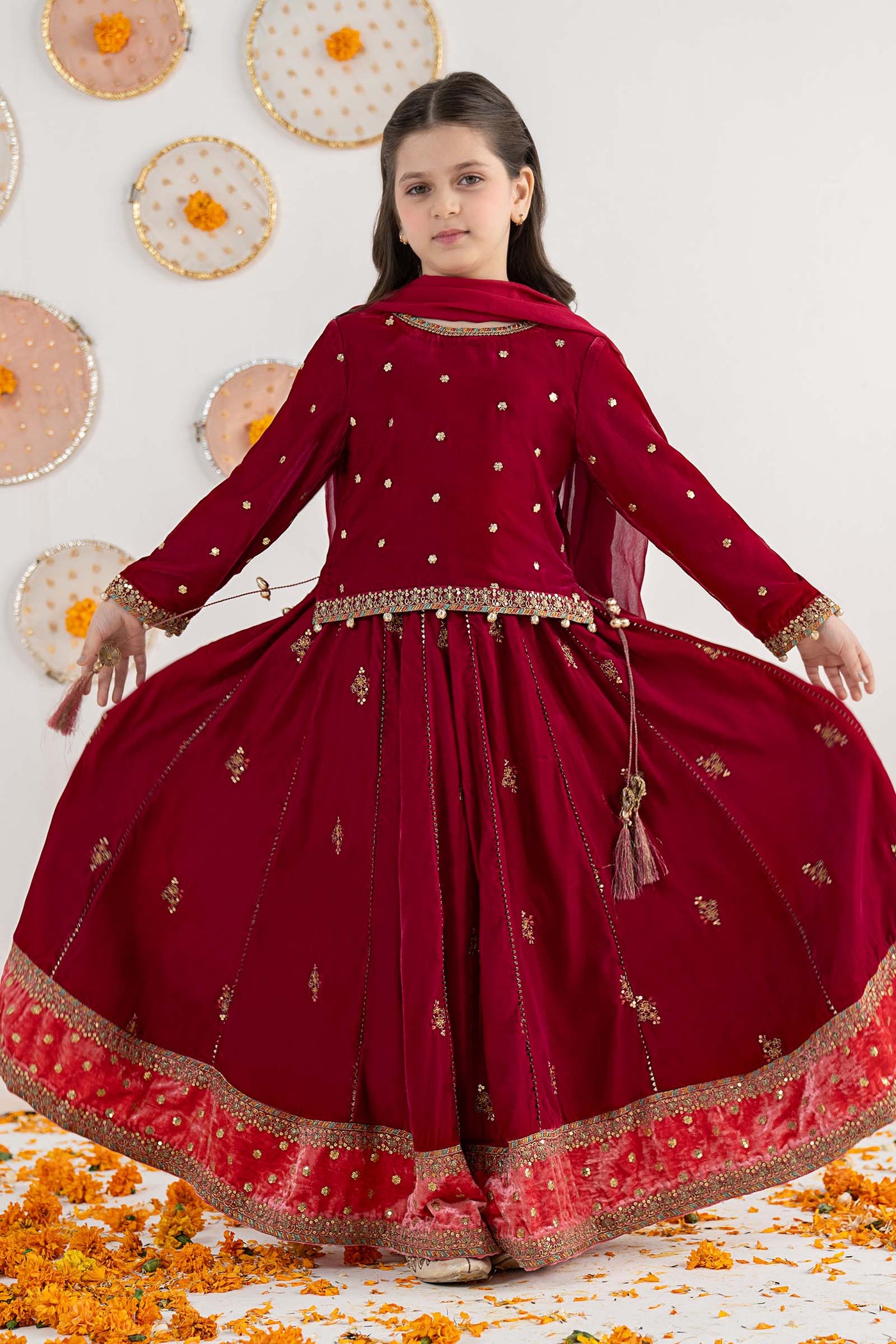 3 Piece Embroidered Velvet Suit