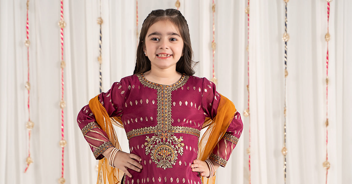 3 Piece Embroidered Raw Silk Suit