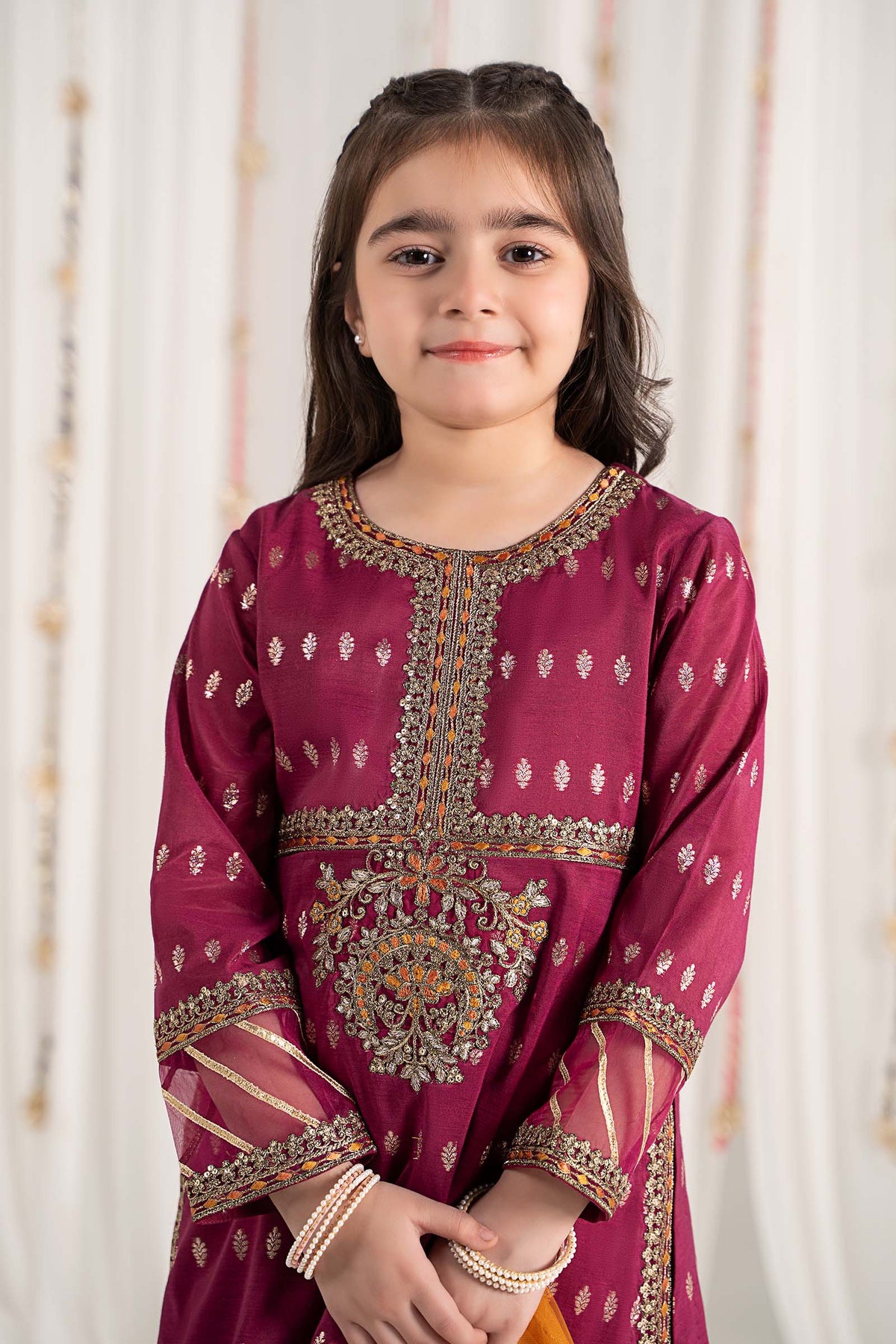 3 Piece Embroidered Raw Silk Suit