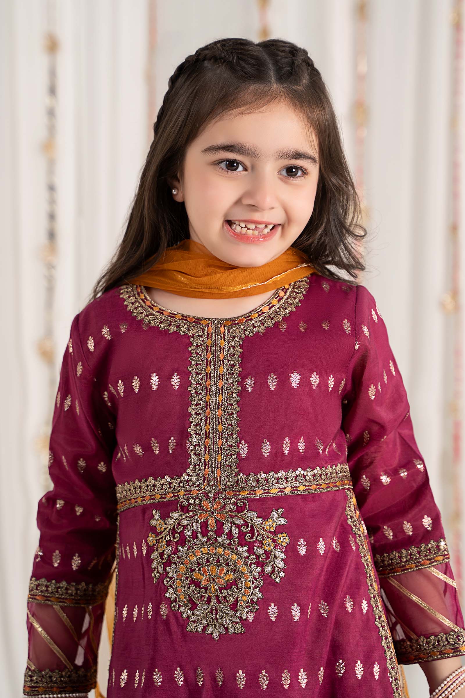 3 Piece Embroidered Raw Silk Suit