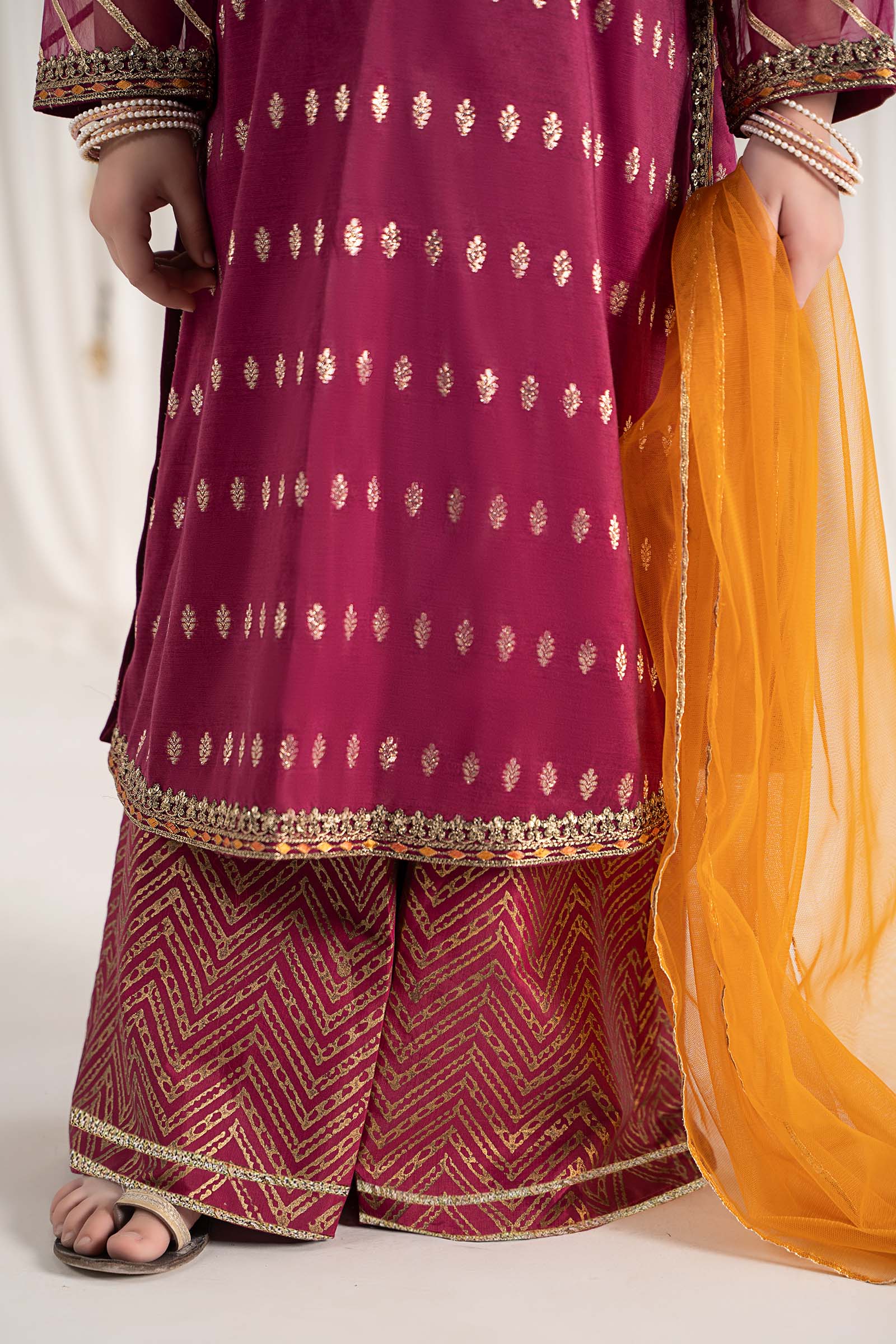 3 Piece Embroidered Raw Silk Suit