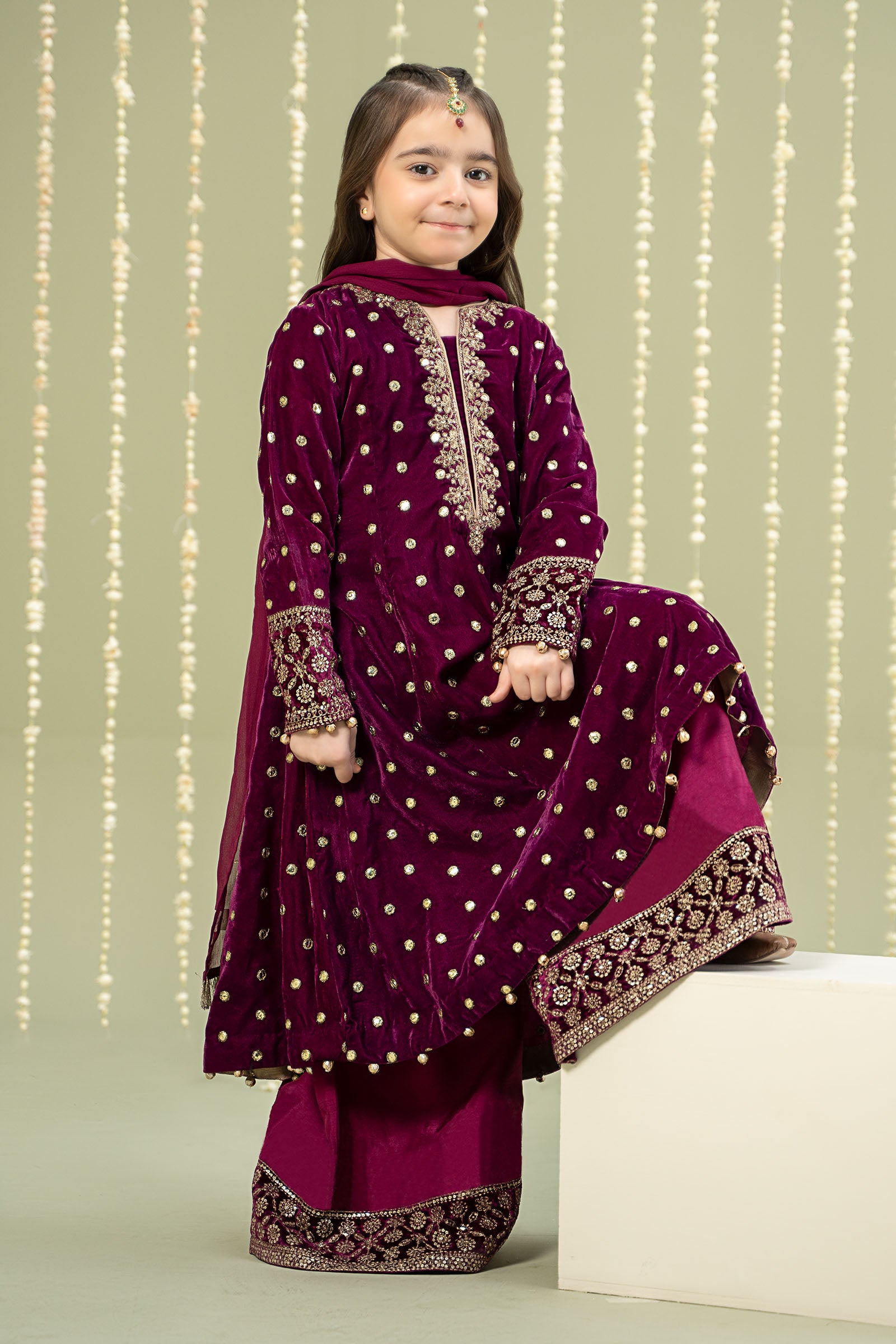 3 Piece Embroidered Velvet Suit