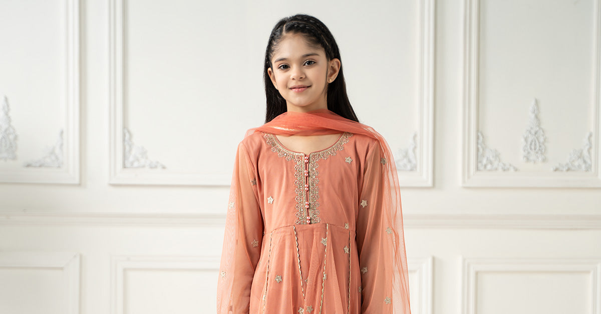 3 Piece Embroidered Polyester Net Suit