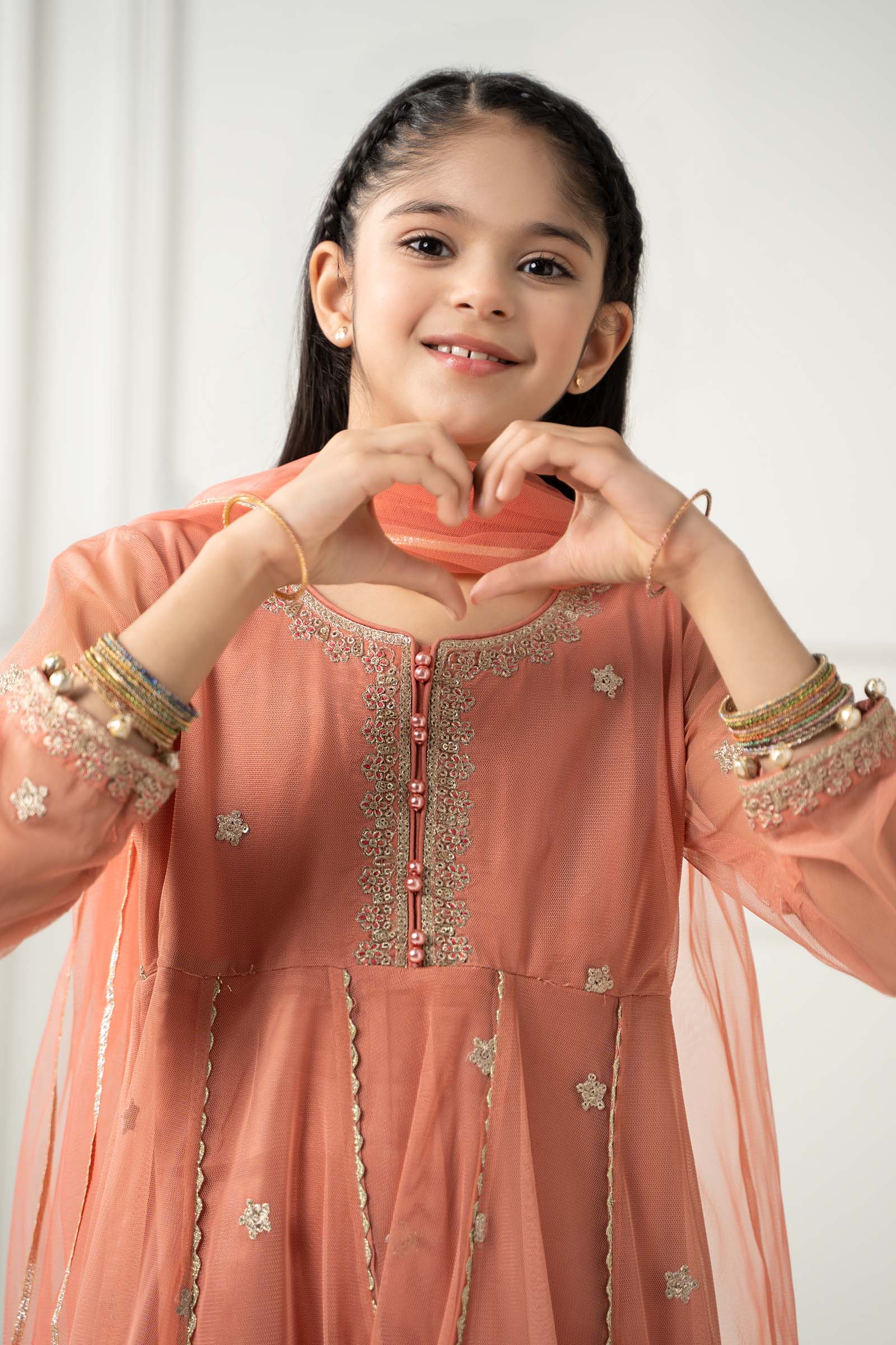 3 Piece Embroidered Polyester Net Suit