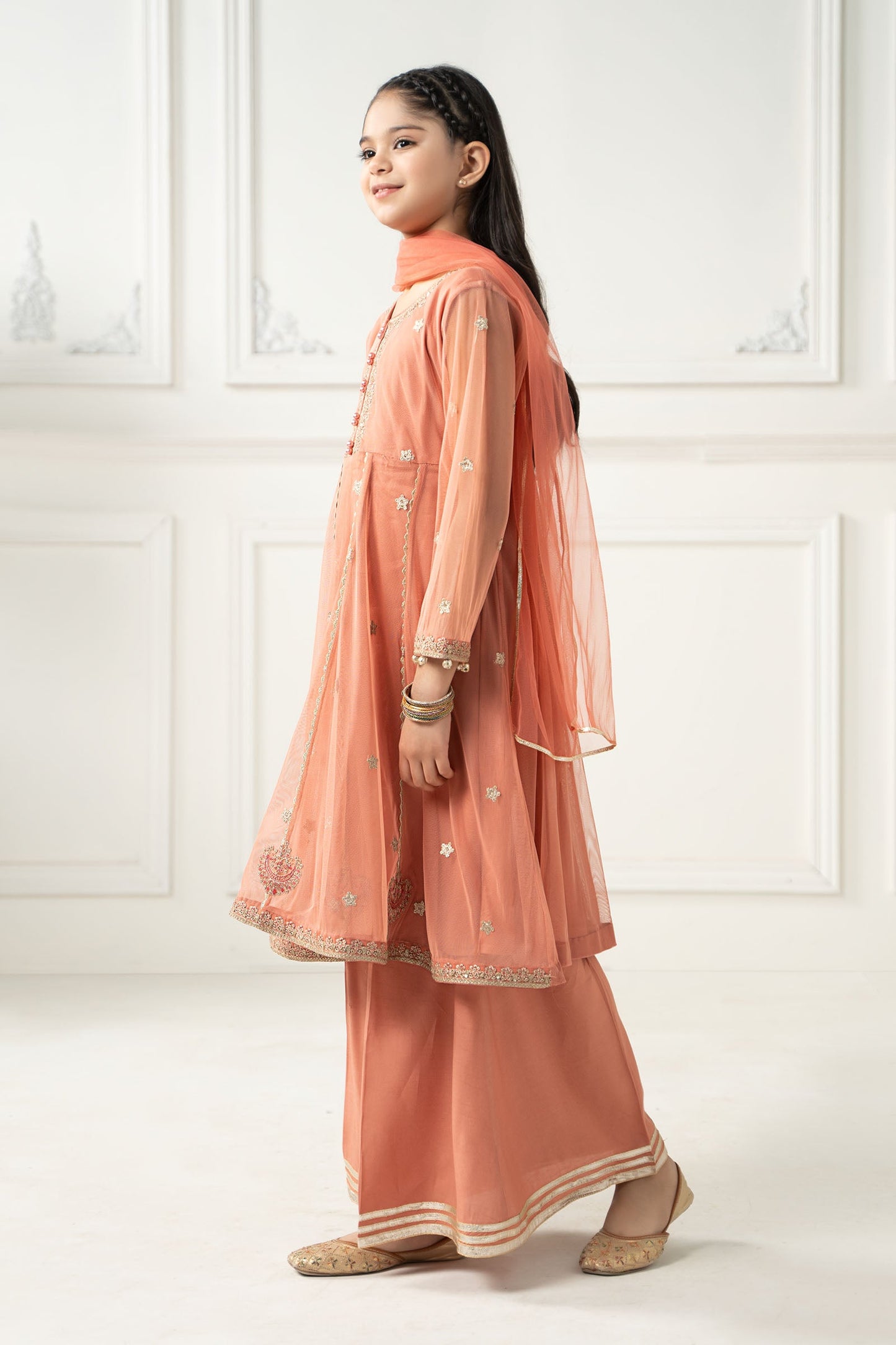 3 Piece Embroidered Polyester Net Suit