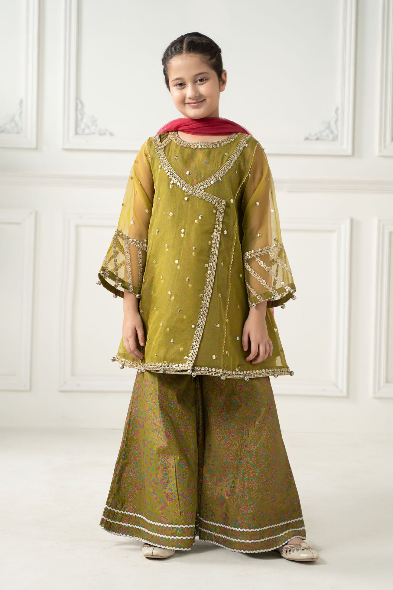 3 Piece Embroidered Poly Organza Suit