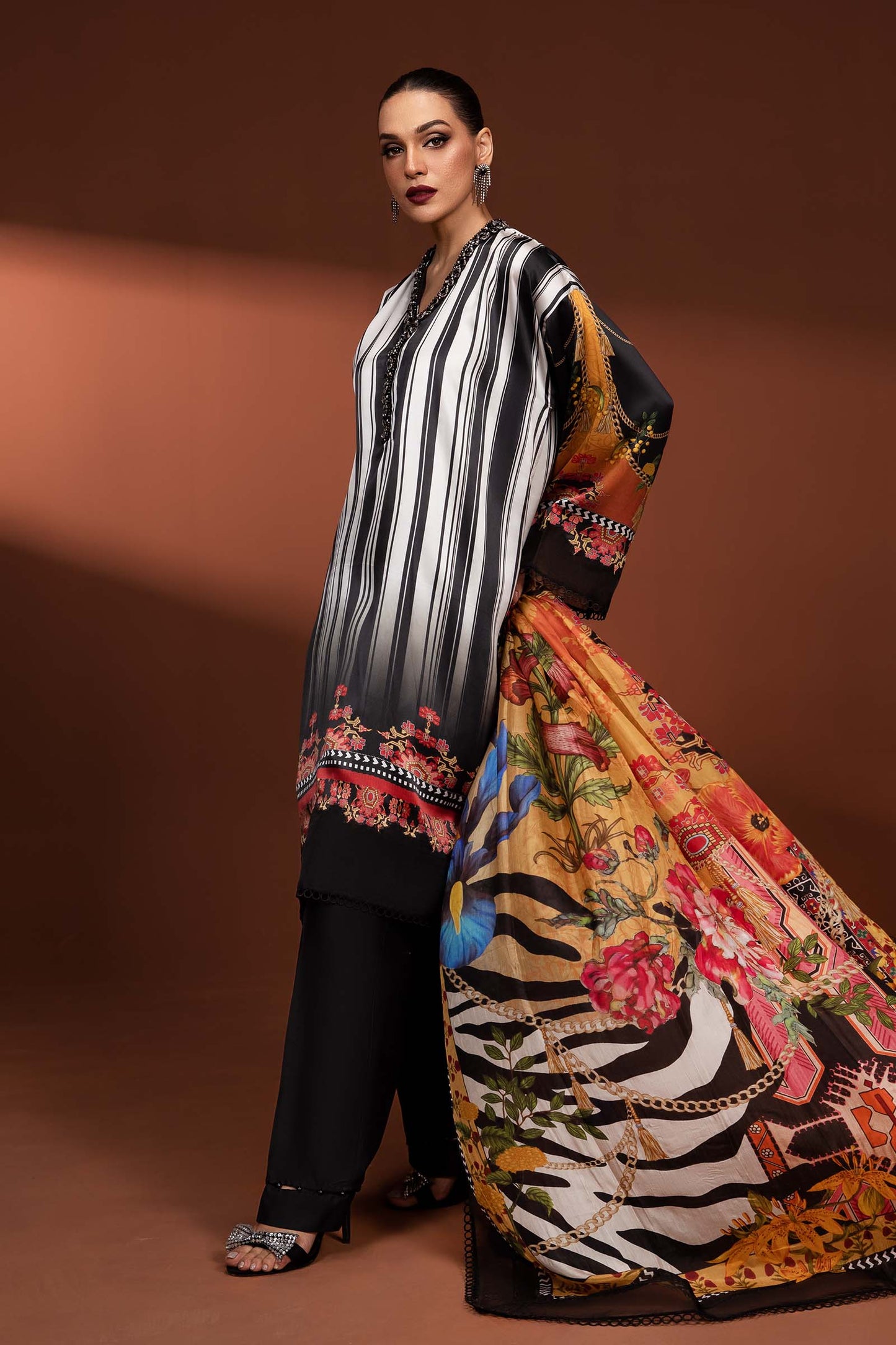 3 Piece Printed Pure Charmeuse Silk Suit