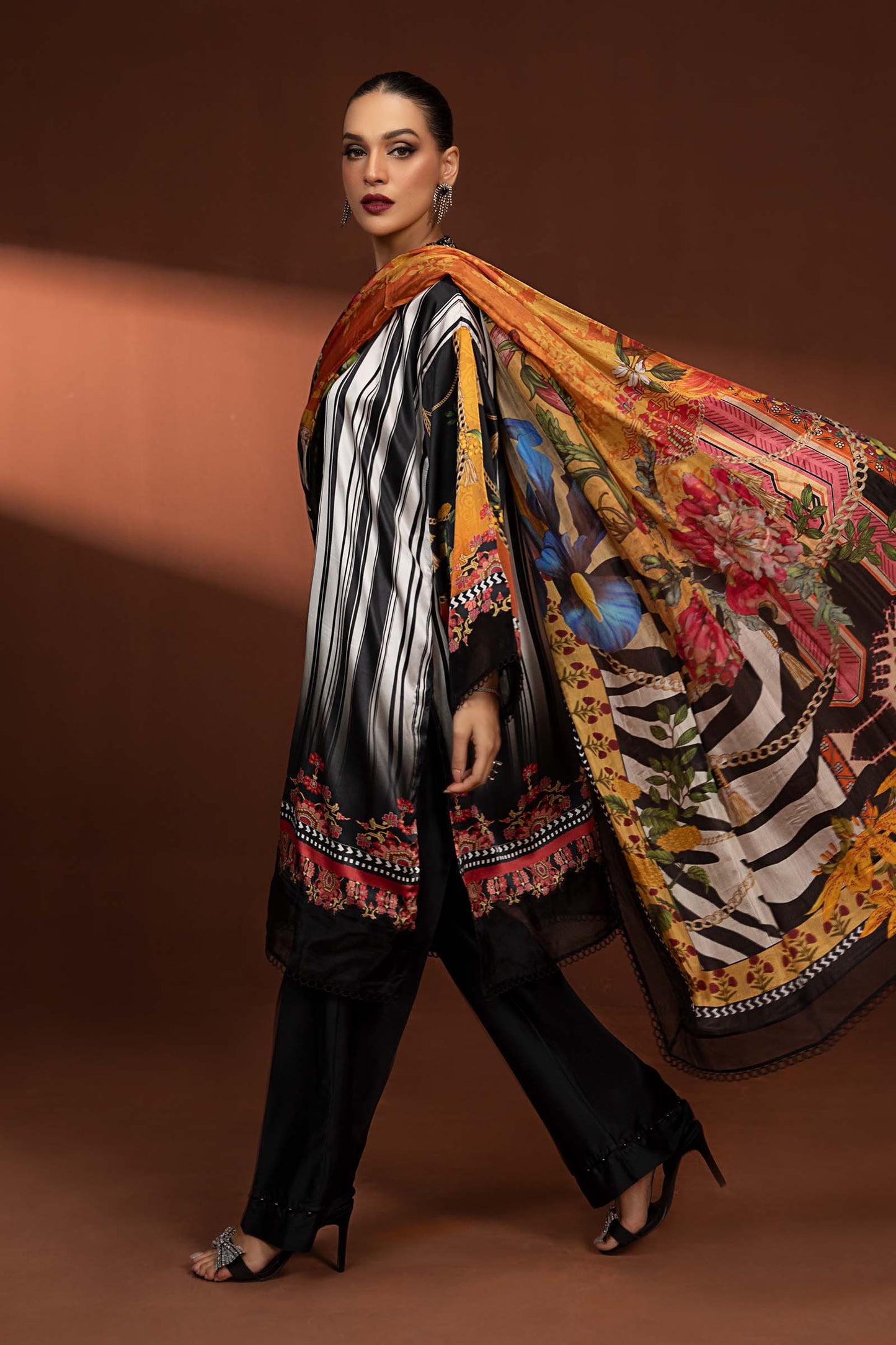 3 Piece Printed Pure Charmeuse Silk Suit