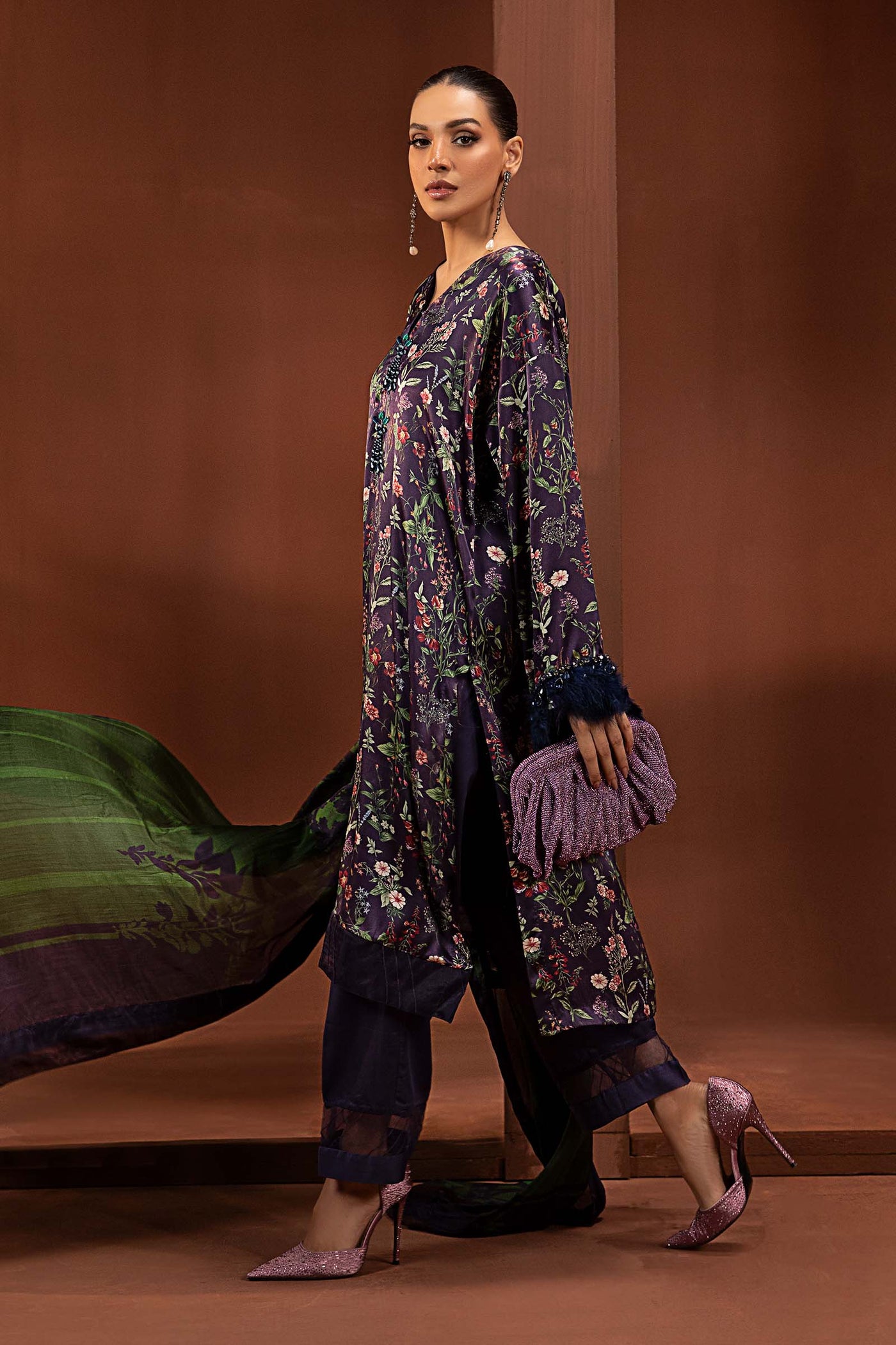 3 Piece Printed Pure Charmeuse Silk Suit